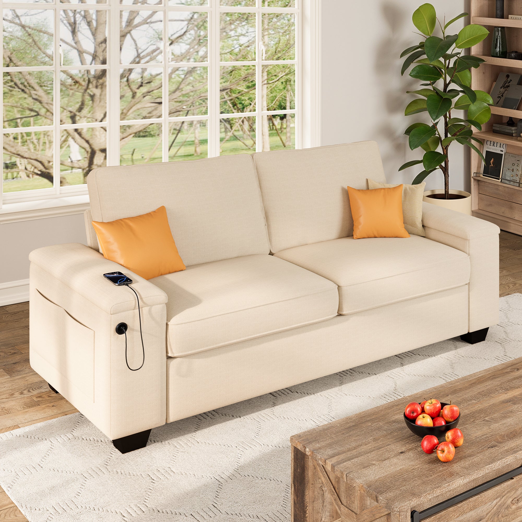 71" Deep Seat Loveseat Sofa with USB & USB-C Charging - Perfect for Small Spaces