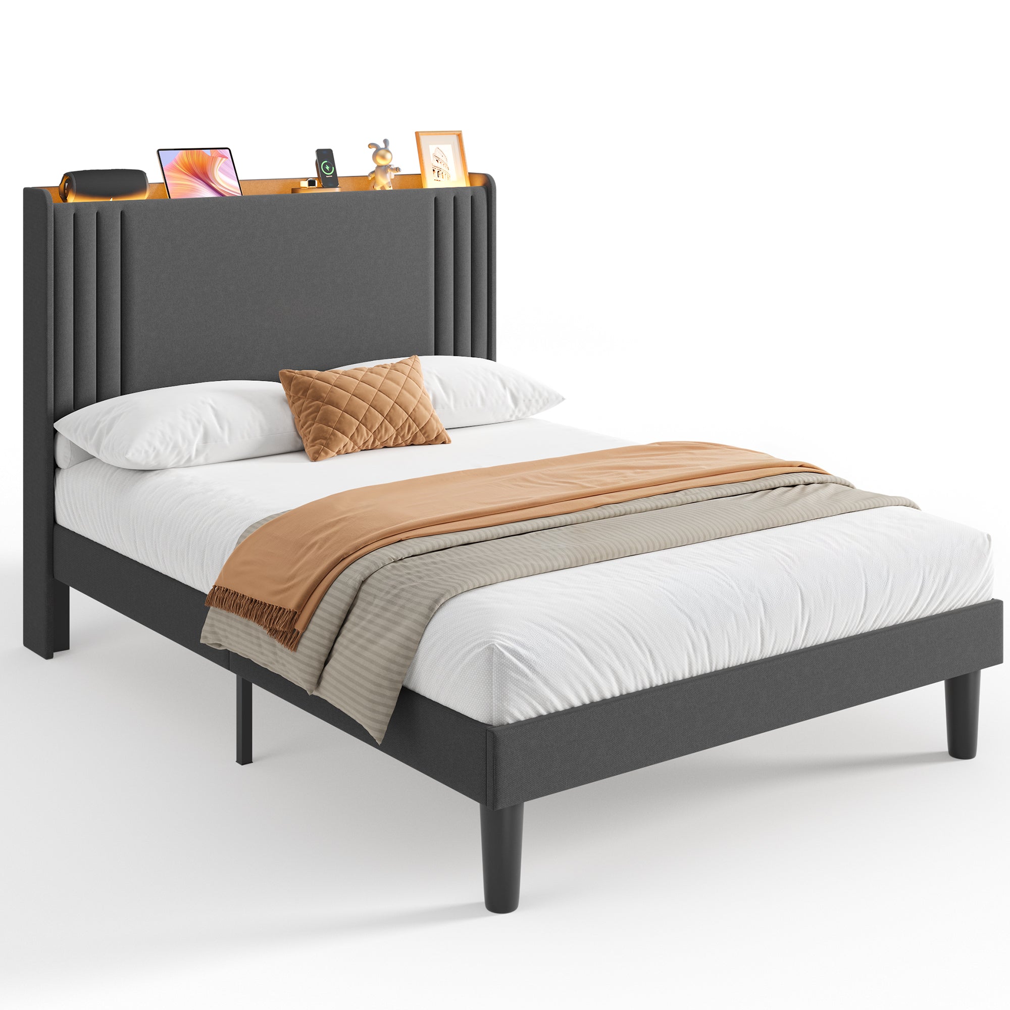 Bed Frame with Wingback Headboard