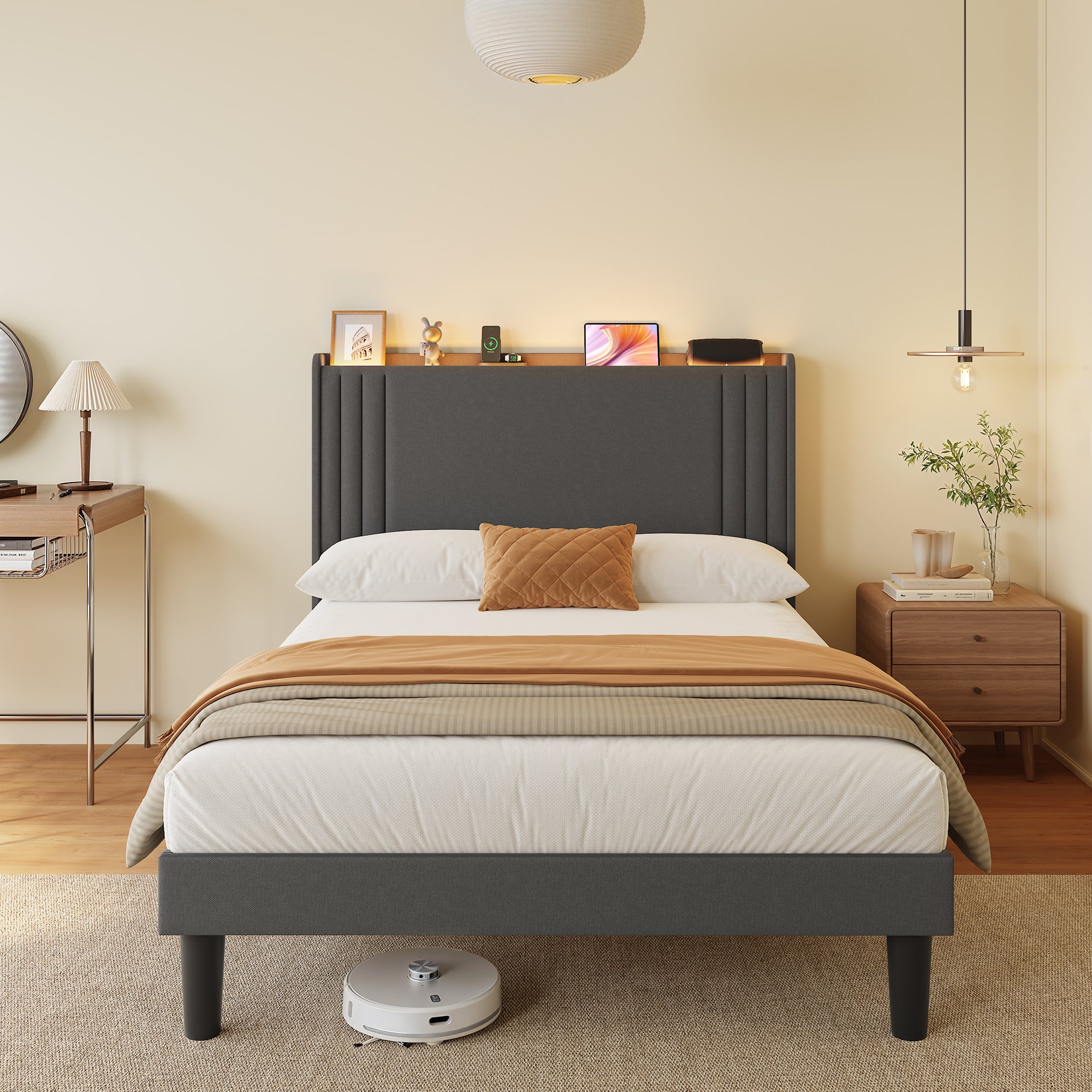 Bed Frame with Wingback Headboard