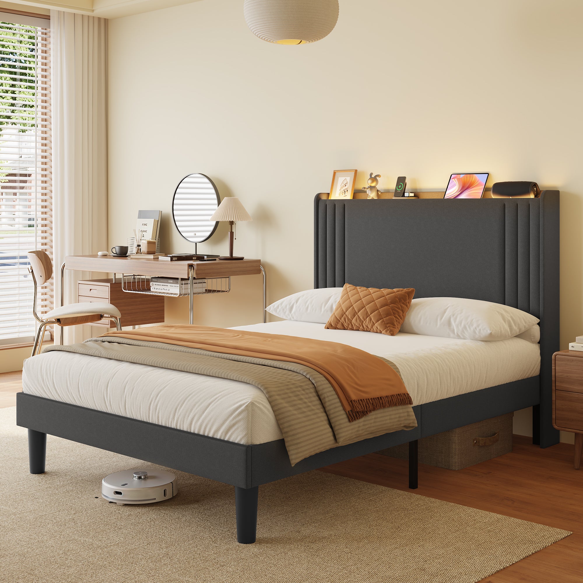 Bed Frame with Wingback Headboard