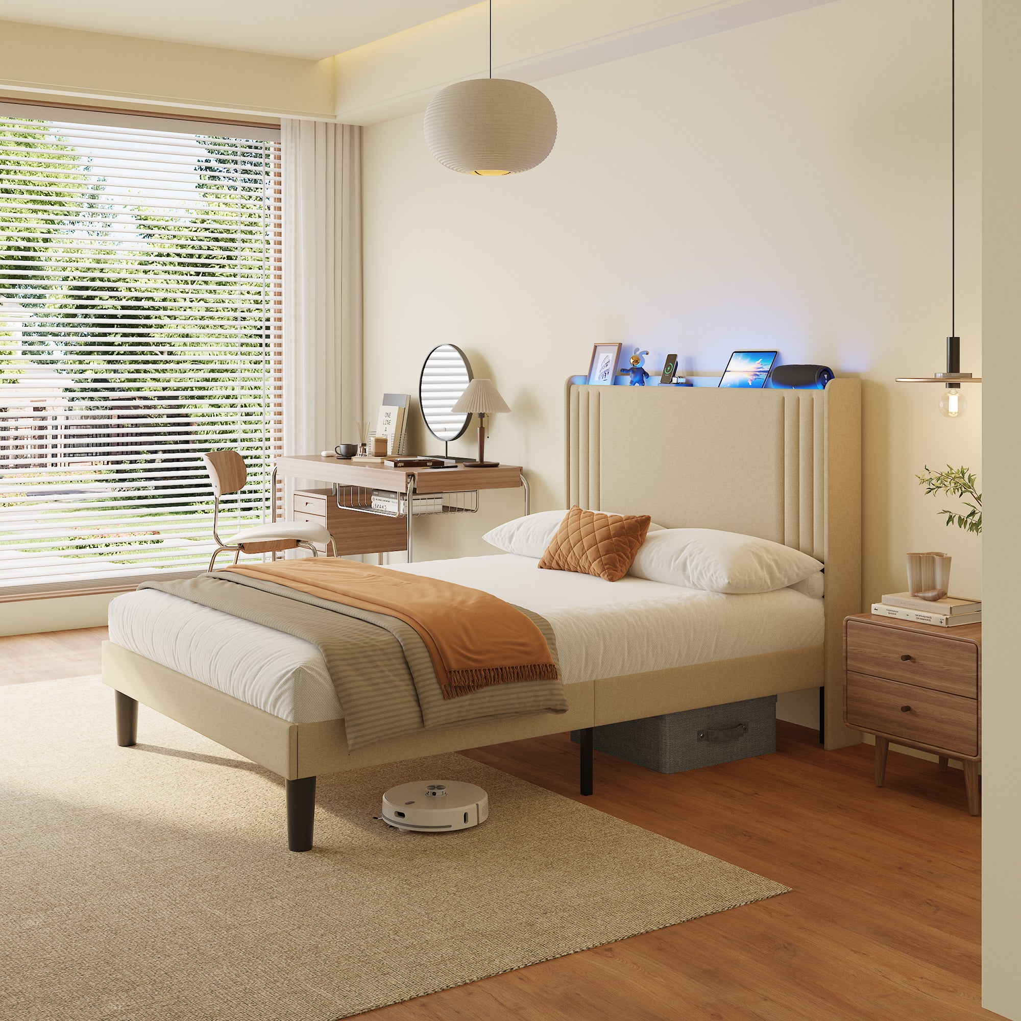 Bed Frame with Wingback Headboard