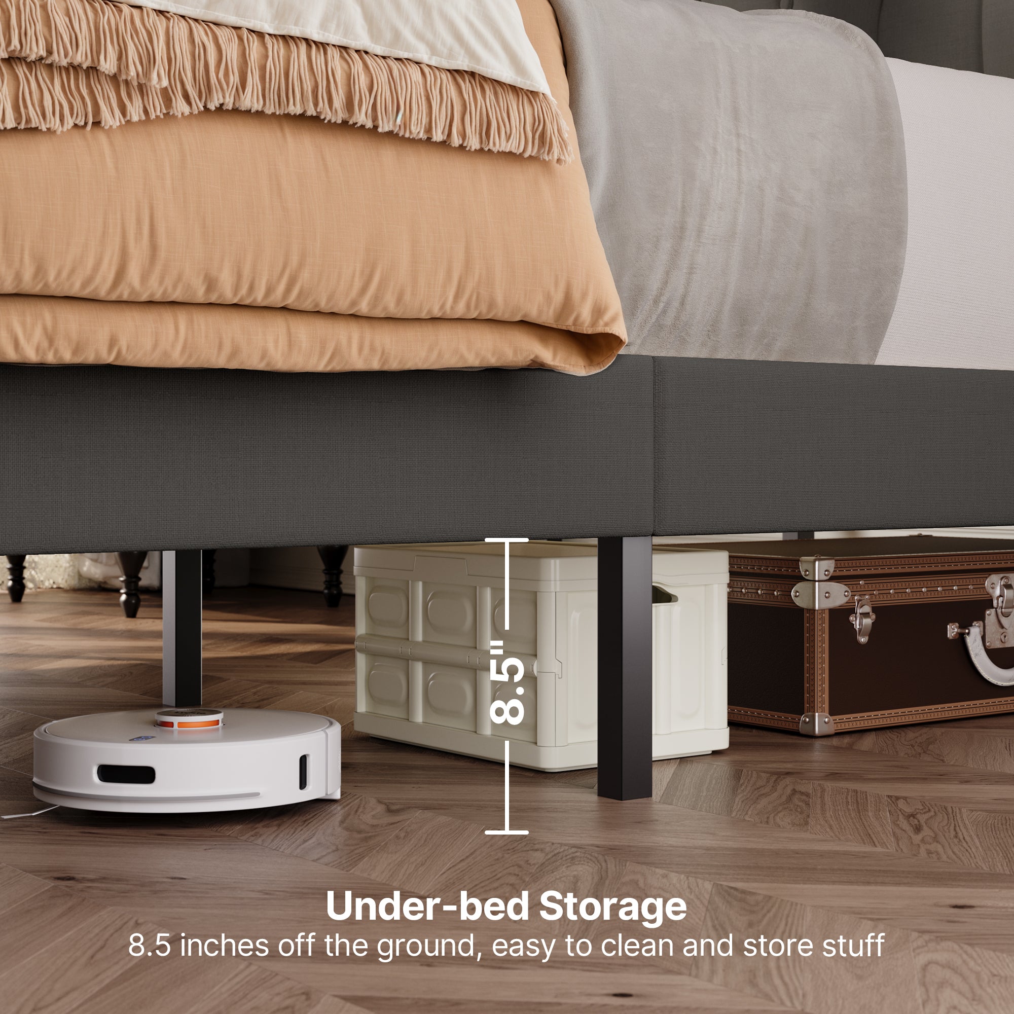 Queen Upholstered Platform Bed Frame with Headboard - Modern Bedroom Furniture with Sturdy Wooden Slats, Quiet & Noise Free, No Box Spring Needed