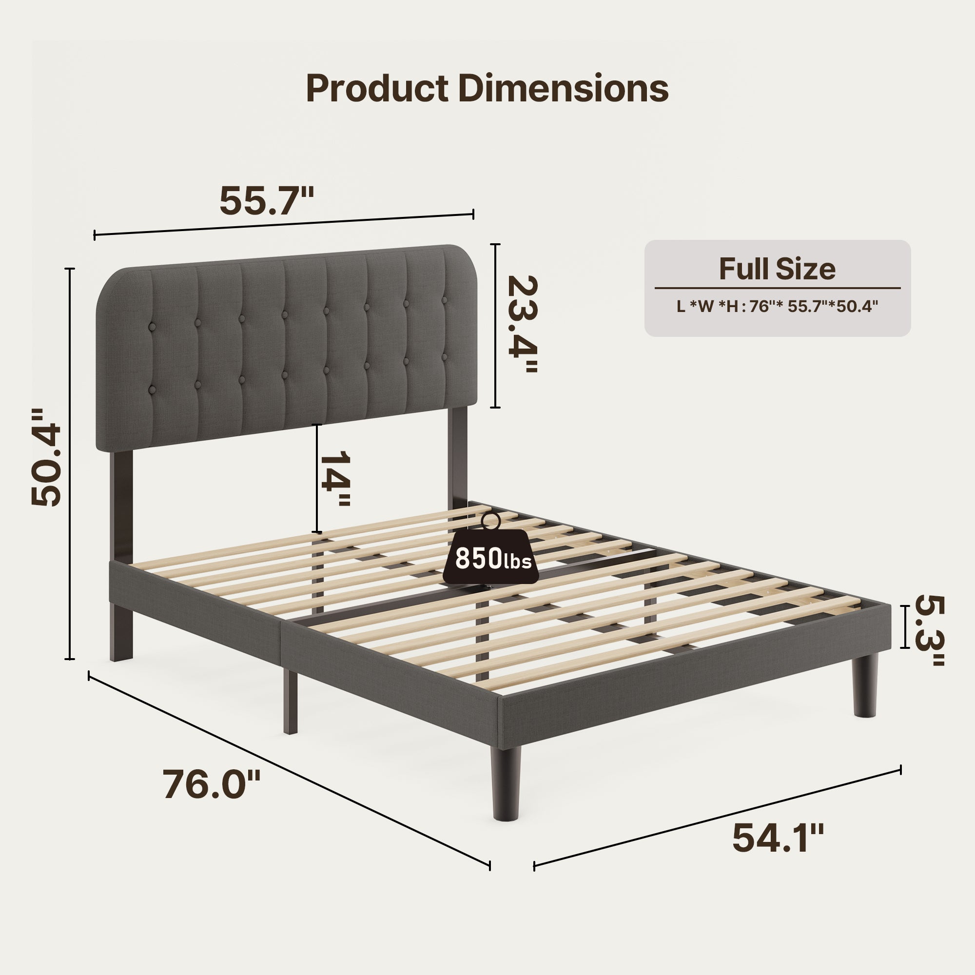 Queen Upholstered Platform Bed Frame with Headboard - Modern Bedroom Furniture with Sturdy Wooden Slats, Quiet & Noise Free, No Box Spring Needed