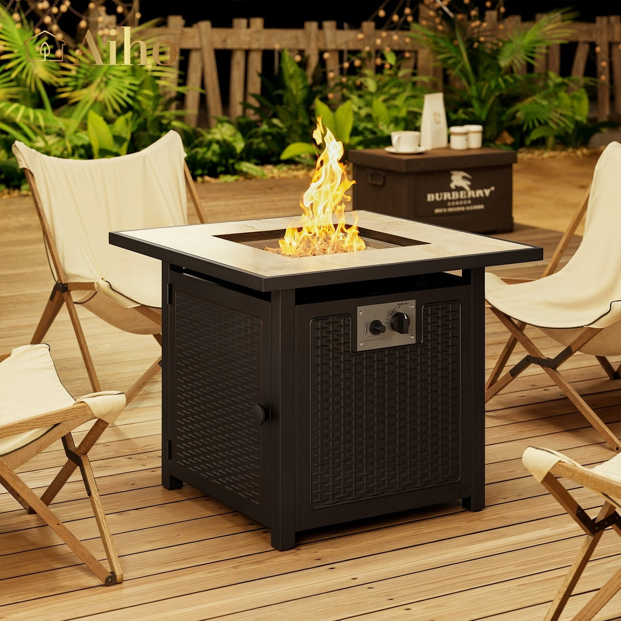 Aiho Outdoor Fire Pit 30" Square 50000 BTU Patio Propane Fire Pit Table with Lava Rocks