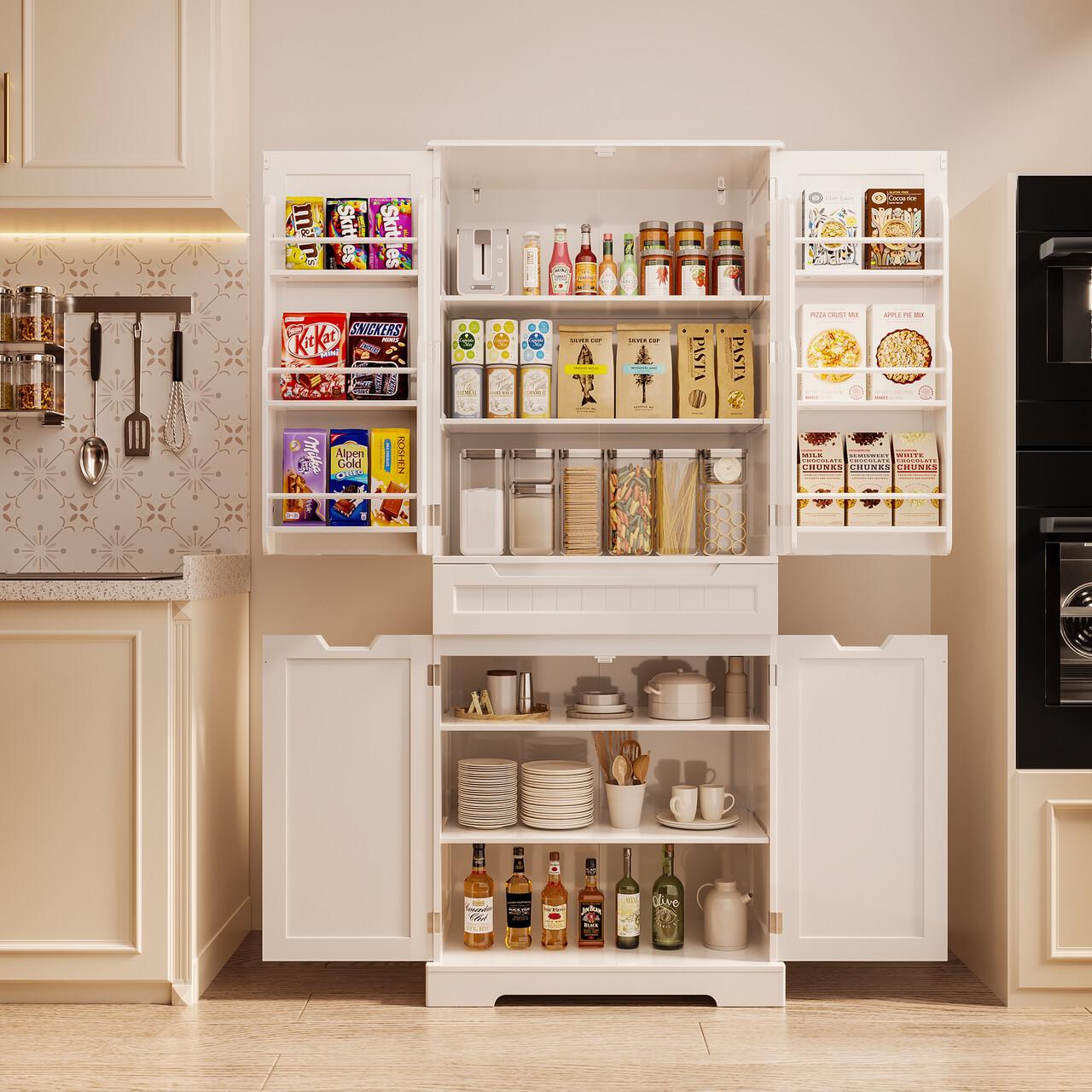Aiho 71" Kitchen Pantry Storage Cabinet, Pantry Cabinet with 1 Drawer, 12 Shelves and 4 Doors
