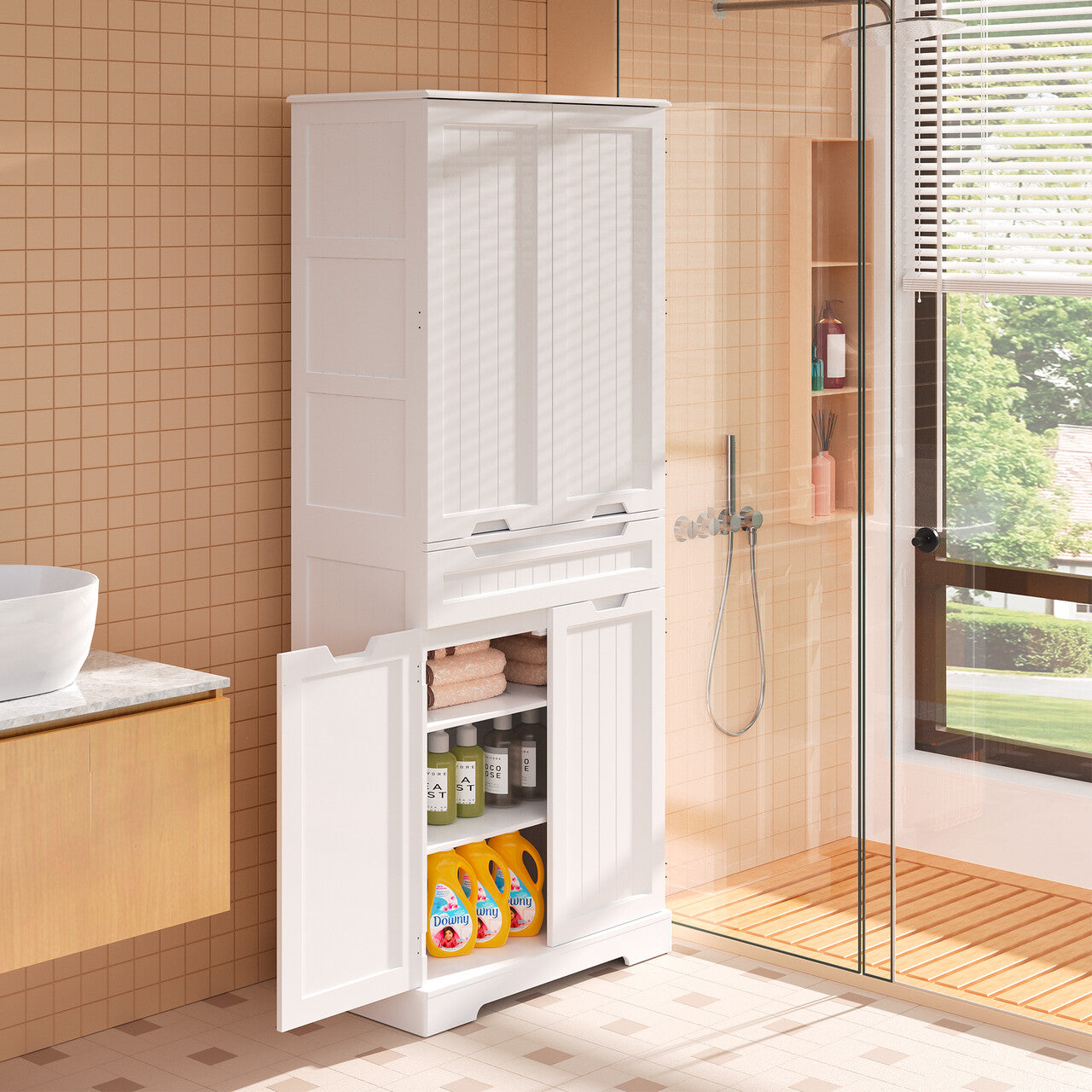 Aiho 71" Kitchen Pantry Storage Cabinet, Pantry Cabinet with 1 Drawer, 12 Shelves and 4 Doors