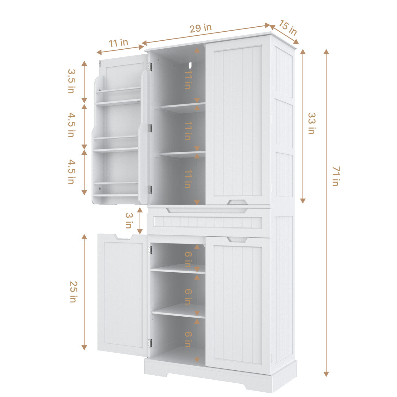 Aiho 71" Kitchen Pantry Storage Cabinet, Pantry Cabinet with 1 Drawer, 12 Shelves and 4 Doors