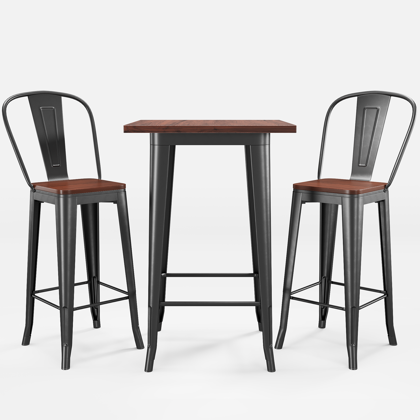 Aiho Bar Table and Chairs Set for 2 Person, Modern Dining Table Set with Elm Wood and Sturdy Metal Frame, For Bar, Kitchen, Break Nook