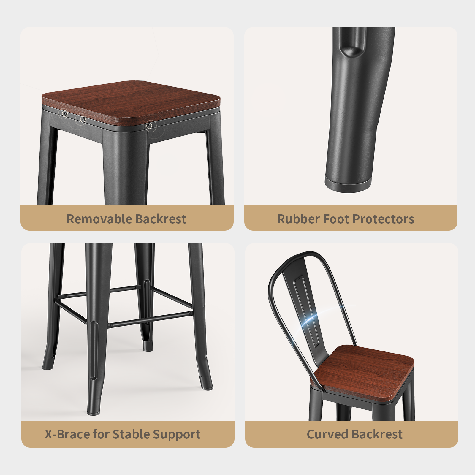 Aiho Bar Table and Chairs Set for 2 Person, Modern Dining Table Set with Elm Wood and Sturdy Metal Frame, For Bar, Kitchen, Break Nook