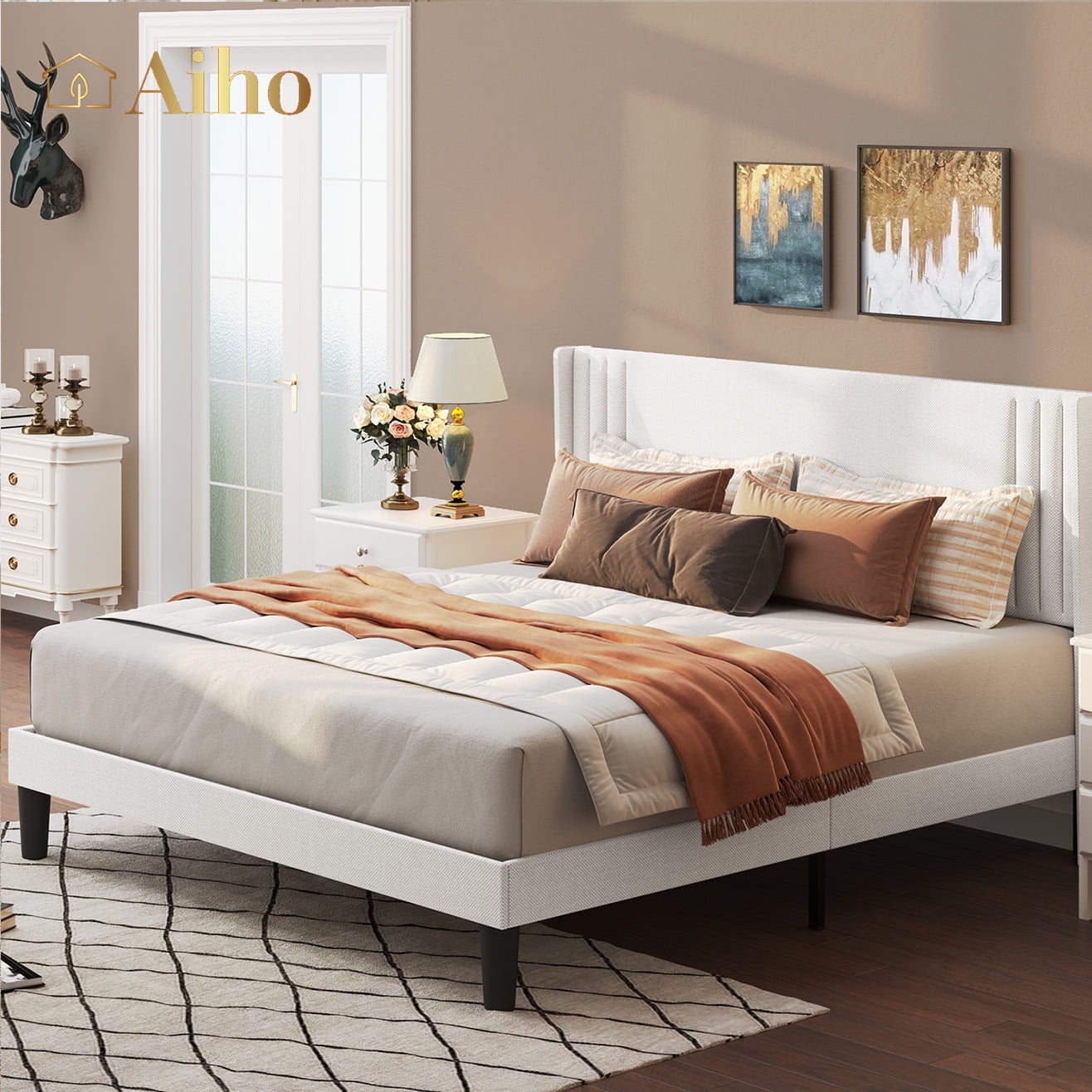 Bed Frame with Wingback Headboard