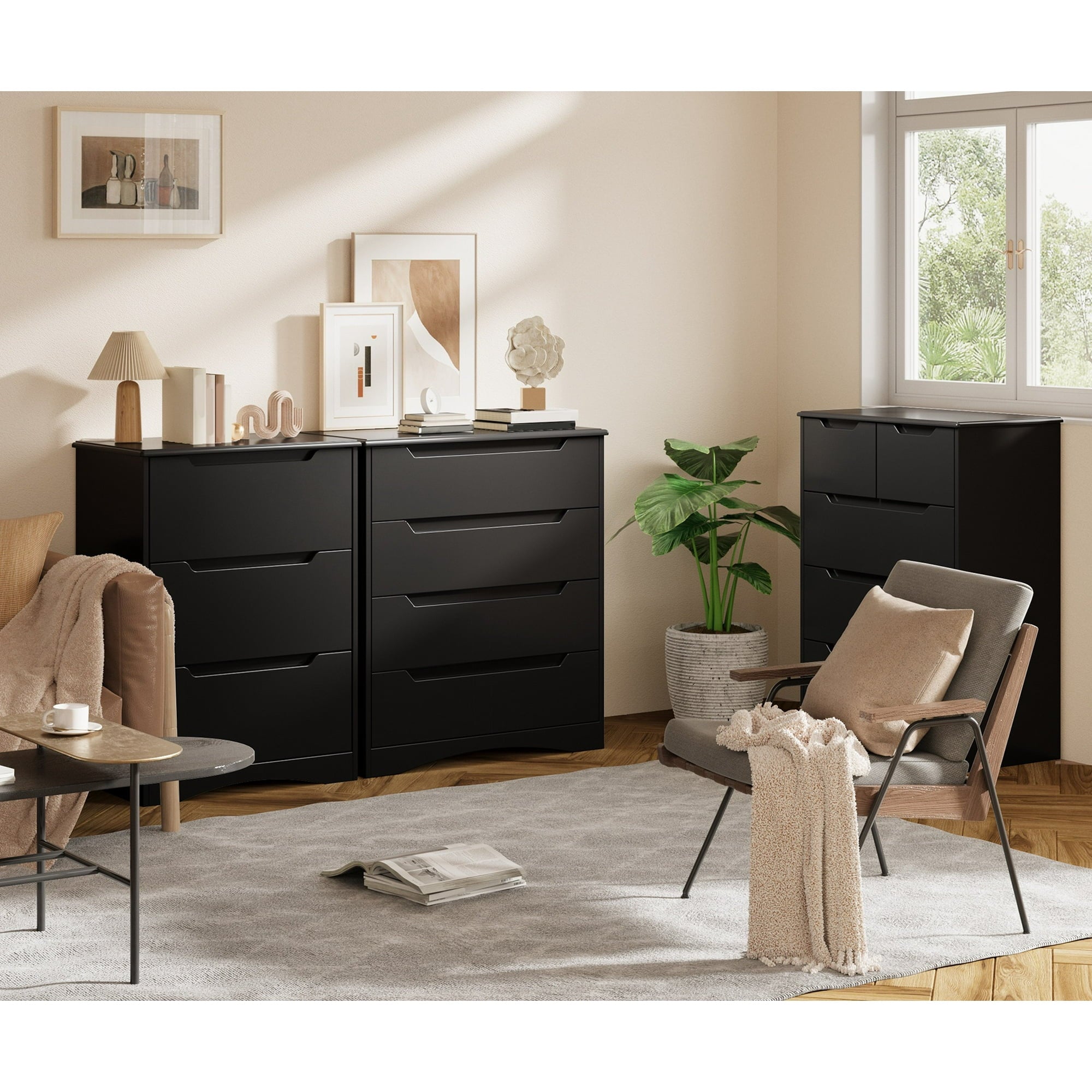Aiho 4 Drawer Dresser, 32 "H Black Dresser with Cutout Handles for Bedroom