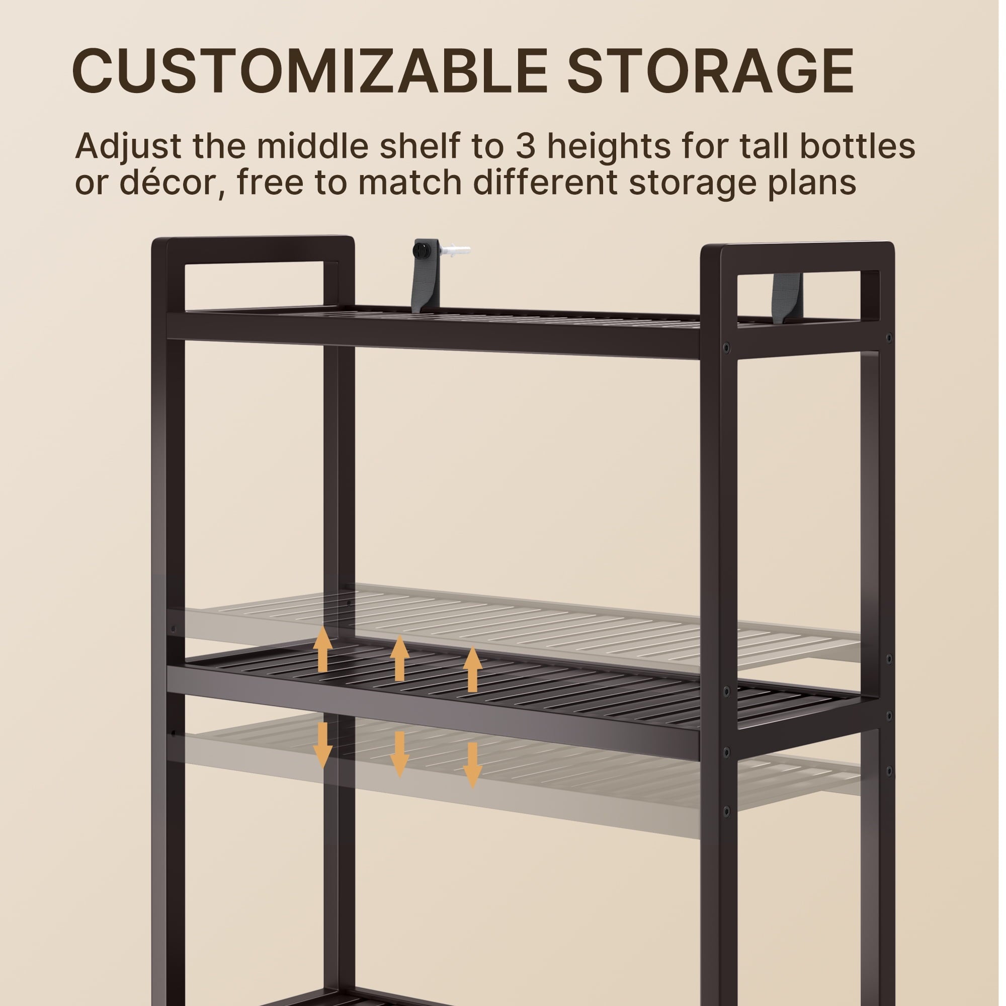 Aiho Over The Toilet Storage, 3-Tier Bamboo Bathroom Organizer, Space-Saving & Adjustable, Dark Brown
