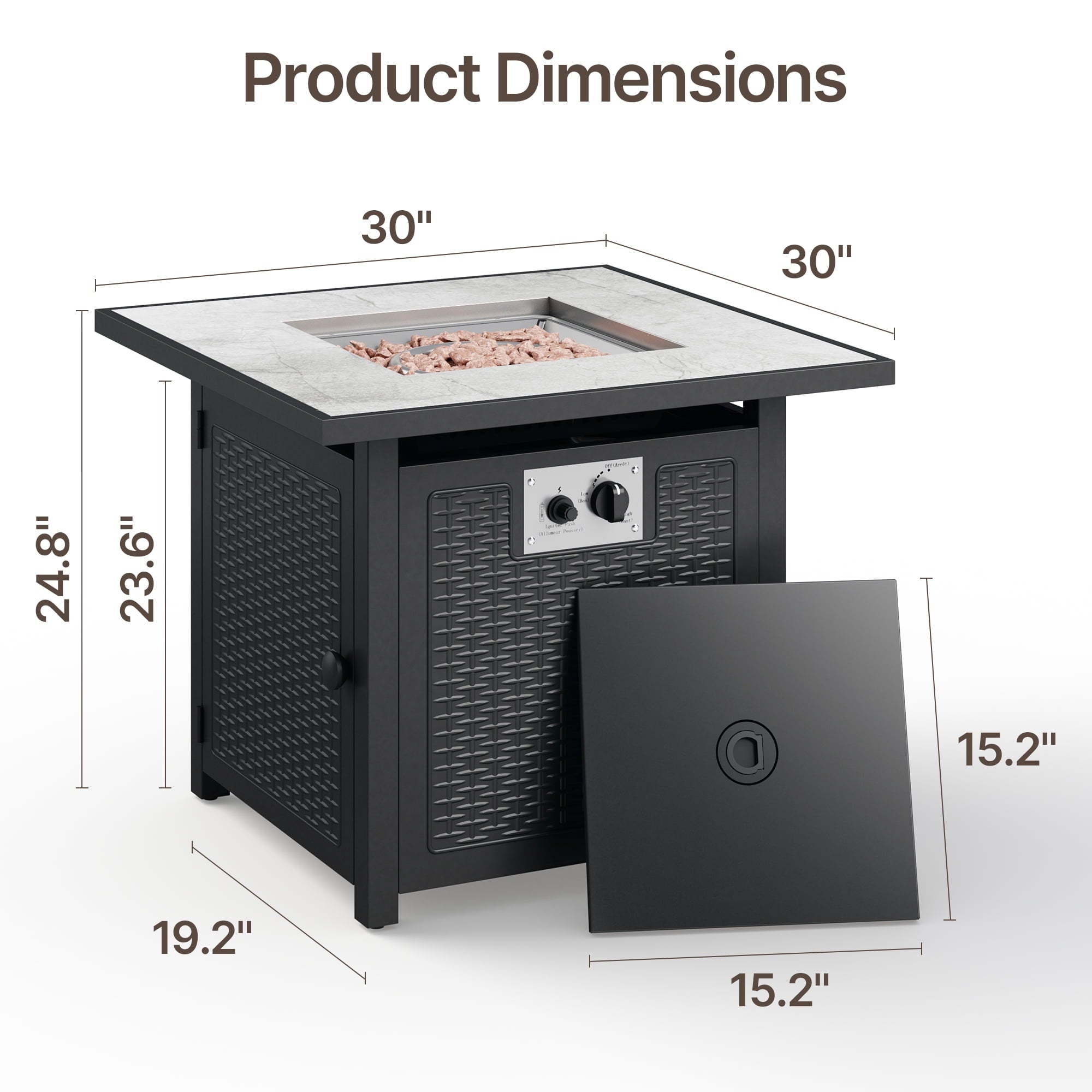Aiho Outdoor Fire Pit 30" Square 50000 BTU Patio Propane Fire Pit Table with Lava Rocks