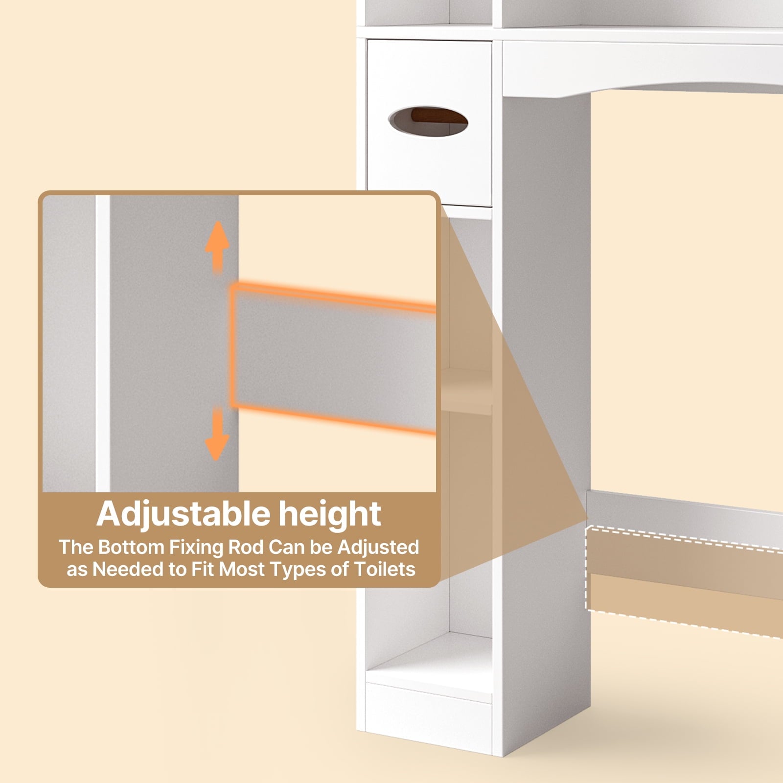 Aiho 66-Inch Tall Over-Toilet Bathroom Cabinet with Double Doors, Toilet Paper Holder & Racks, Adjustable Shelf – Ideal for Bathrooms & Laundry Rooms, White
