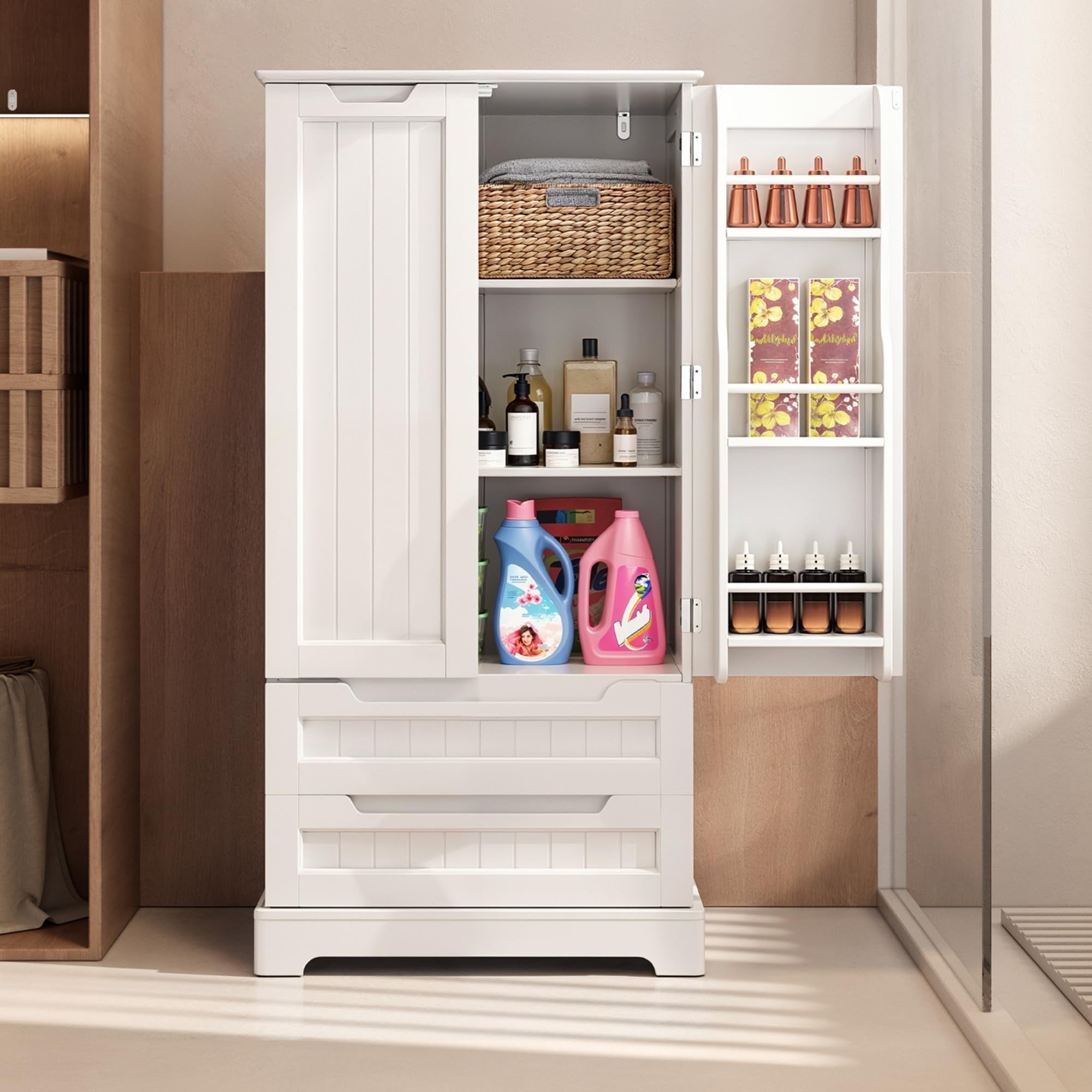 Multi-Purpose Cabinet for Bathroom, Dining Room & Craft Room (Food Storage Friendly), White