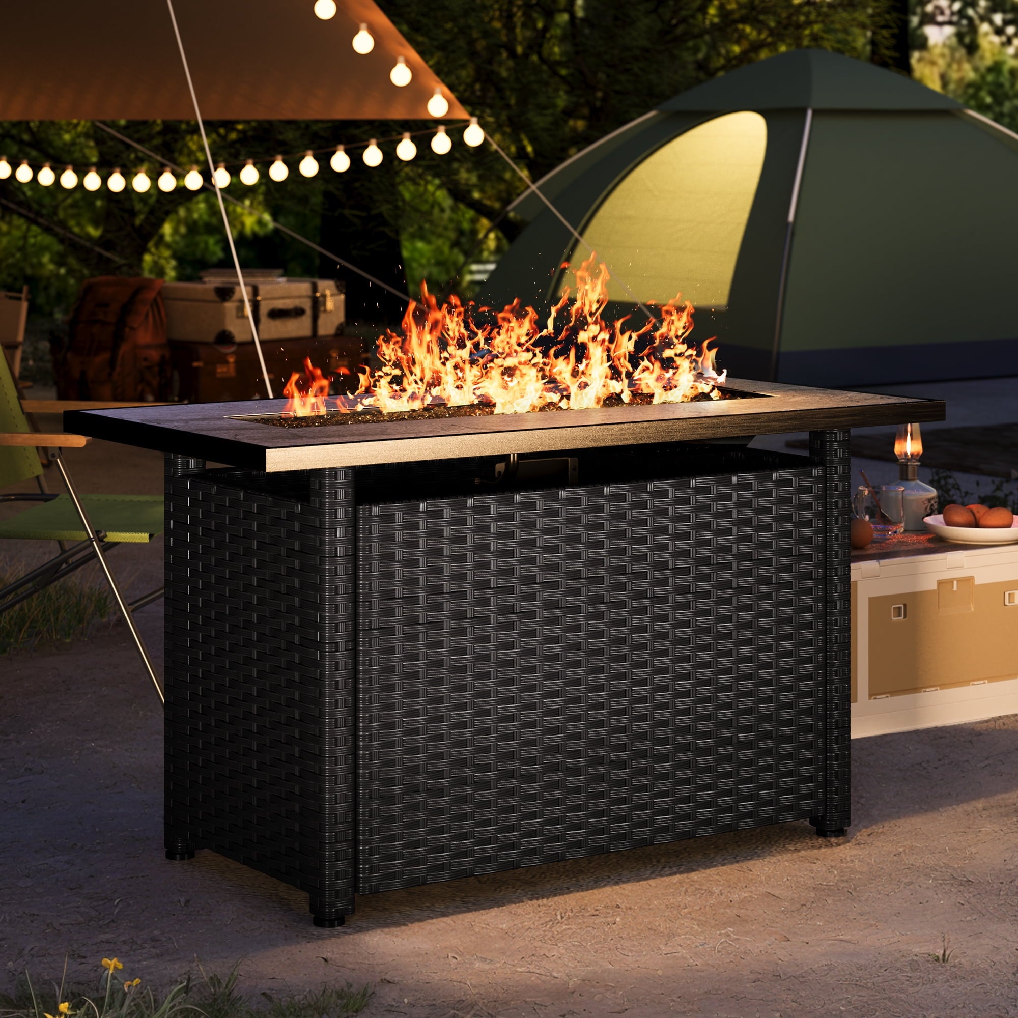 Aiho Outdoor Fire Pit Table, 45" Square 50000 BTU Patio Propane Fire Pit Table with Lava Rocks