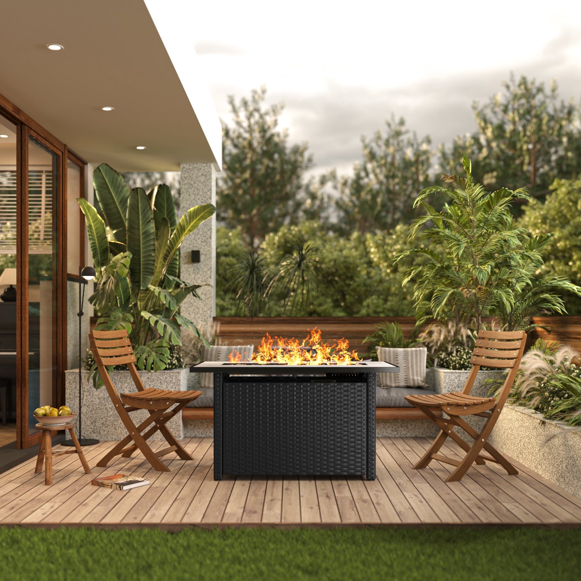 Aiho Outdoor Fire Pit Table, 45" Square 50000 BTU Patio Propane Fire Pit Table with Lava Rocks