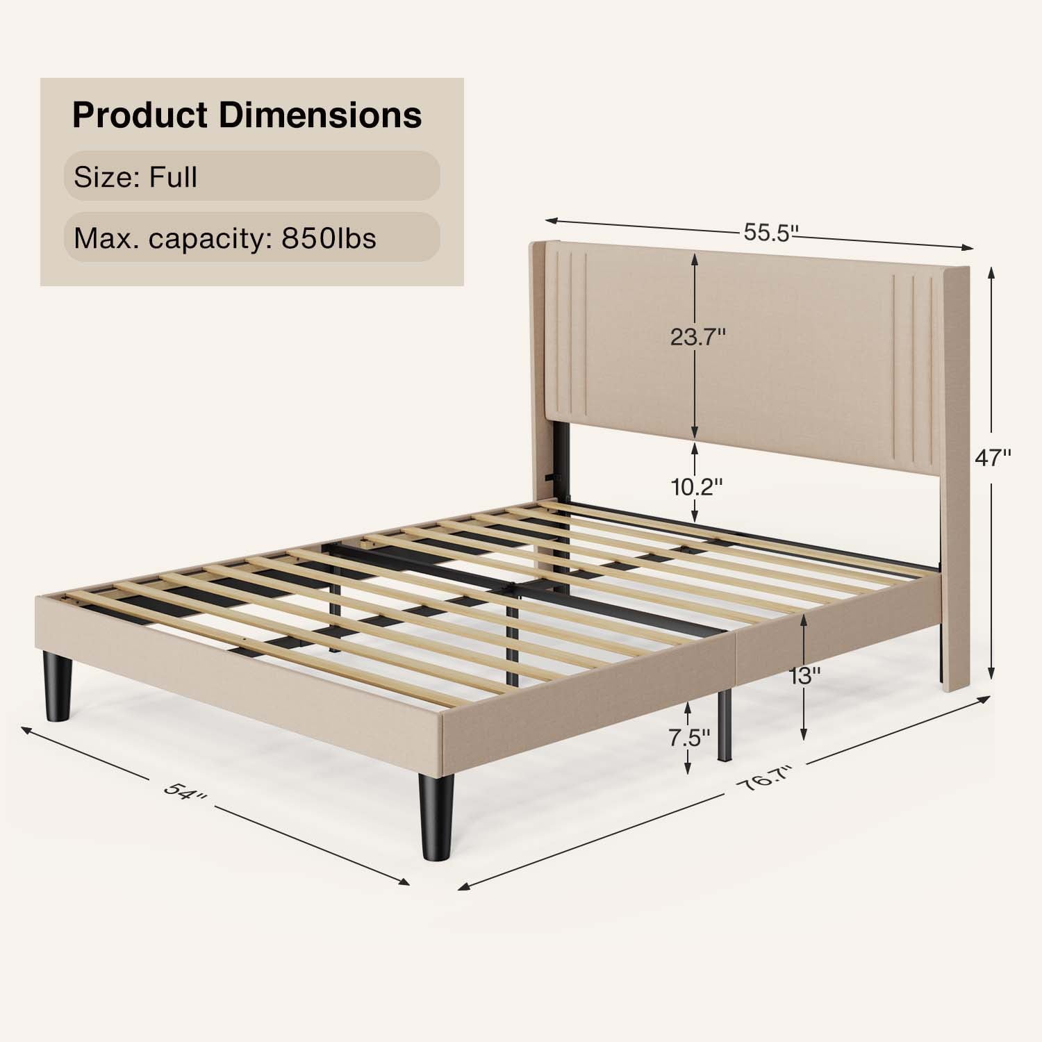 Aiho Full Platform Bed Frame with Wingback Headboard for bedroom, Beige