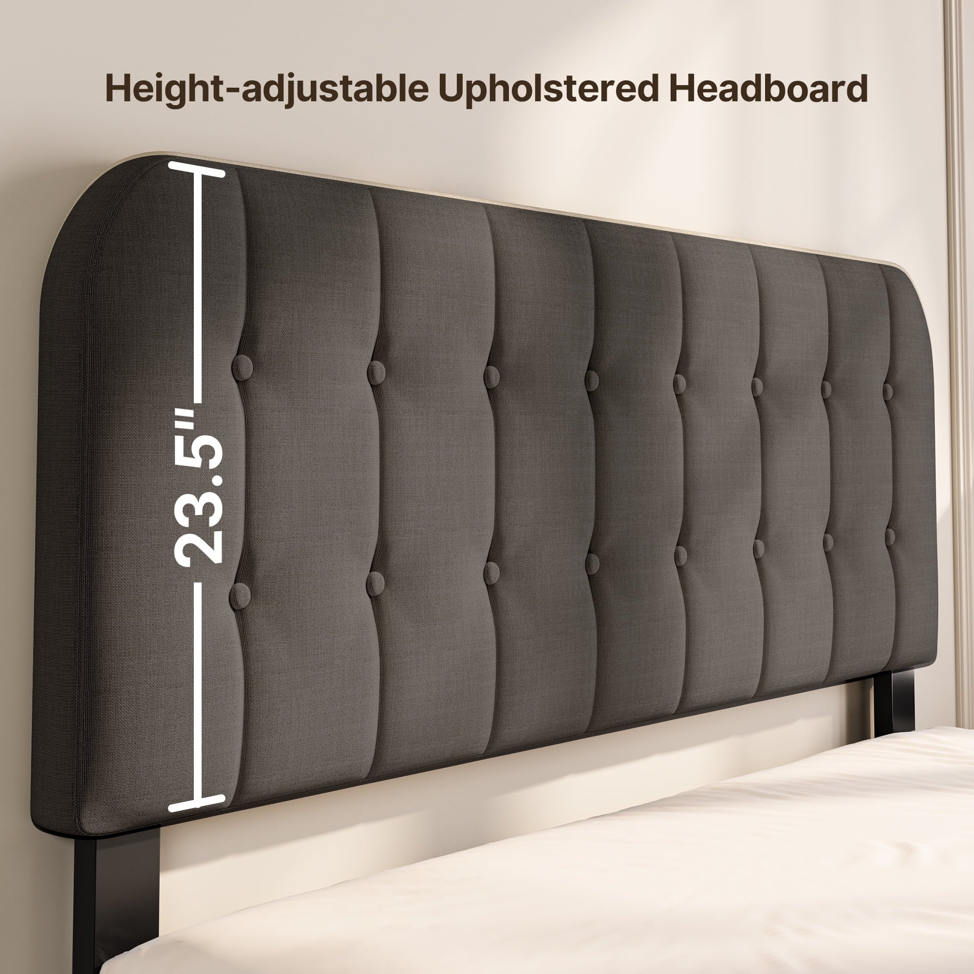 Queen Upholstered Platform Bed Frame with Headboard - Modern Bedroom Furniture with Sturdy Wooden Slats, Quiet & Noise Free, No Box Spring Needed, Dark Gray