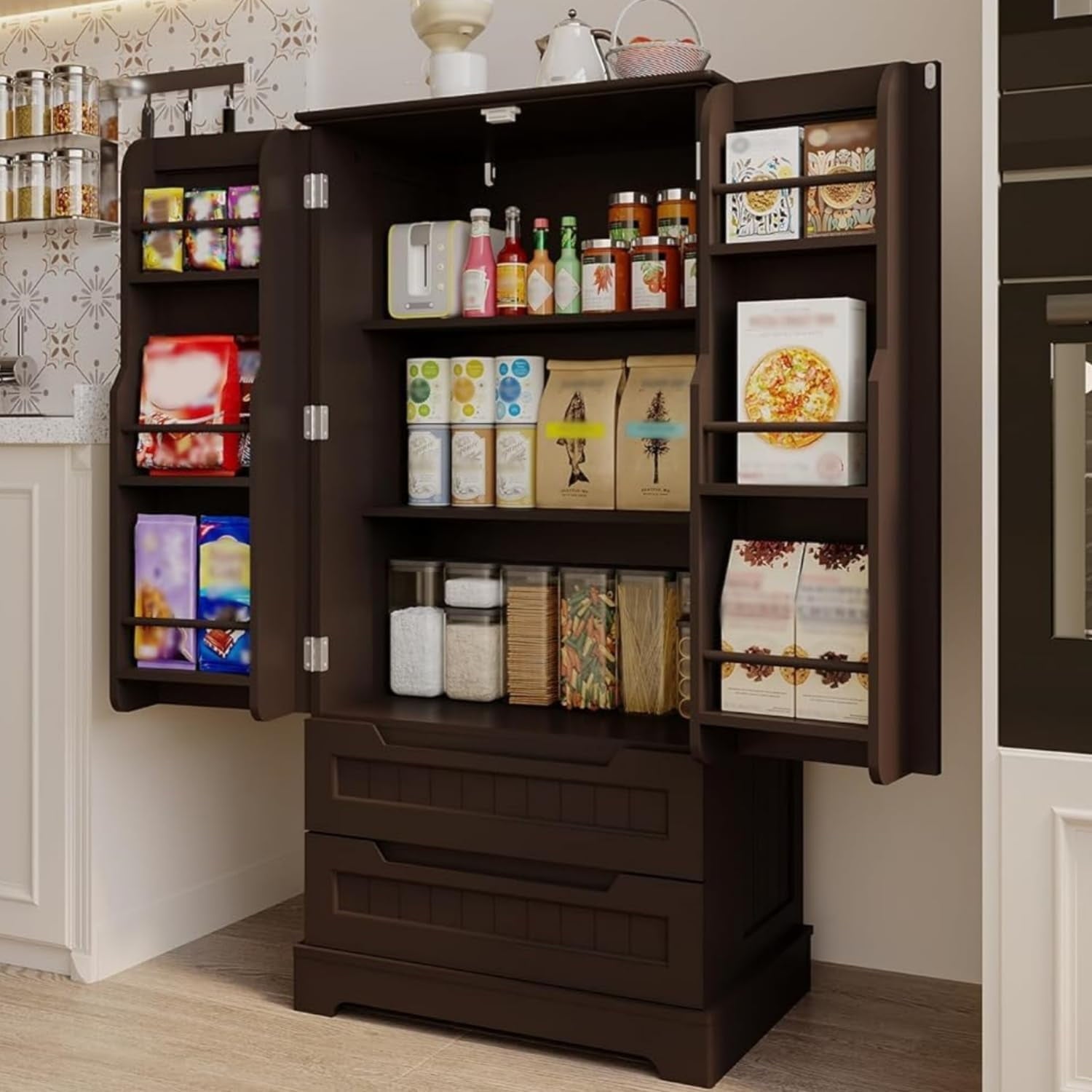 Multi-Purpose Cabinet for Bathroom, Dining Room & Craft Room (Food Storage Friendly),Dark Brown