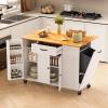 47.2"W Aiho Island Table for Kitchen with Folding Drop Leaf & Spice Rack & Drawer, Kitchen Island with Trash Can Storage for Kichen, Bar, Living Room, White