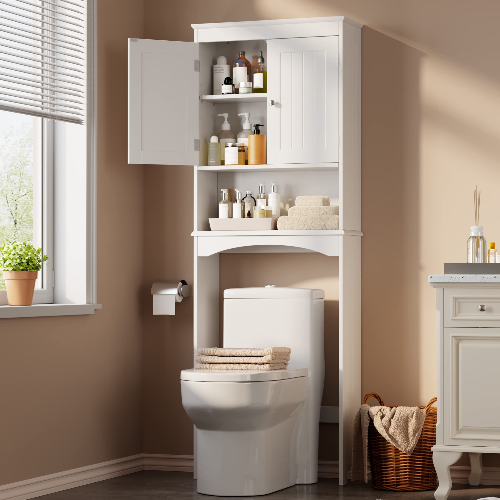 Over-the-Toilet Storage Cabinet with Adjustable Shelf, Aiho 66" Bathroom Space Saver Storage Cabinet, Freestanding