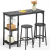 Aiho Dining Table Set for 2 Person, 3 Pieces Bar Bar Table and Chairs Set with 2 Storage Shelves & Glass Rack, For Kitchen, Dining Room, Bar, Black