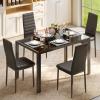 Aiho Dining Table Set for 4, Modern Glass Kitchen Table with 4 Cushioned Chairs , For Dining Room, Kitchen, Living Room - Black
