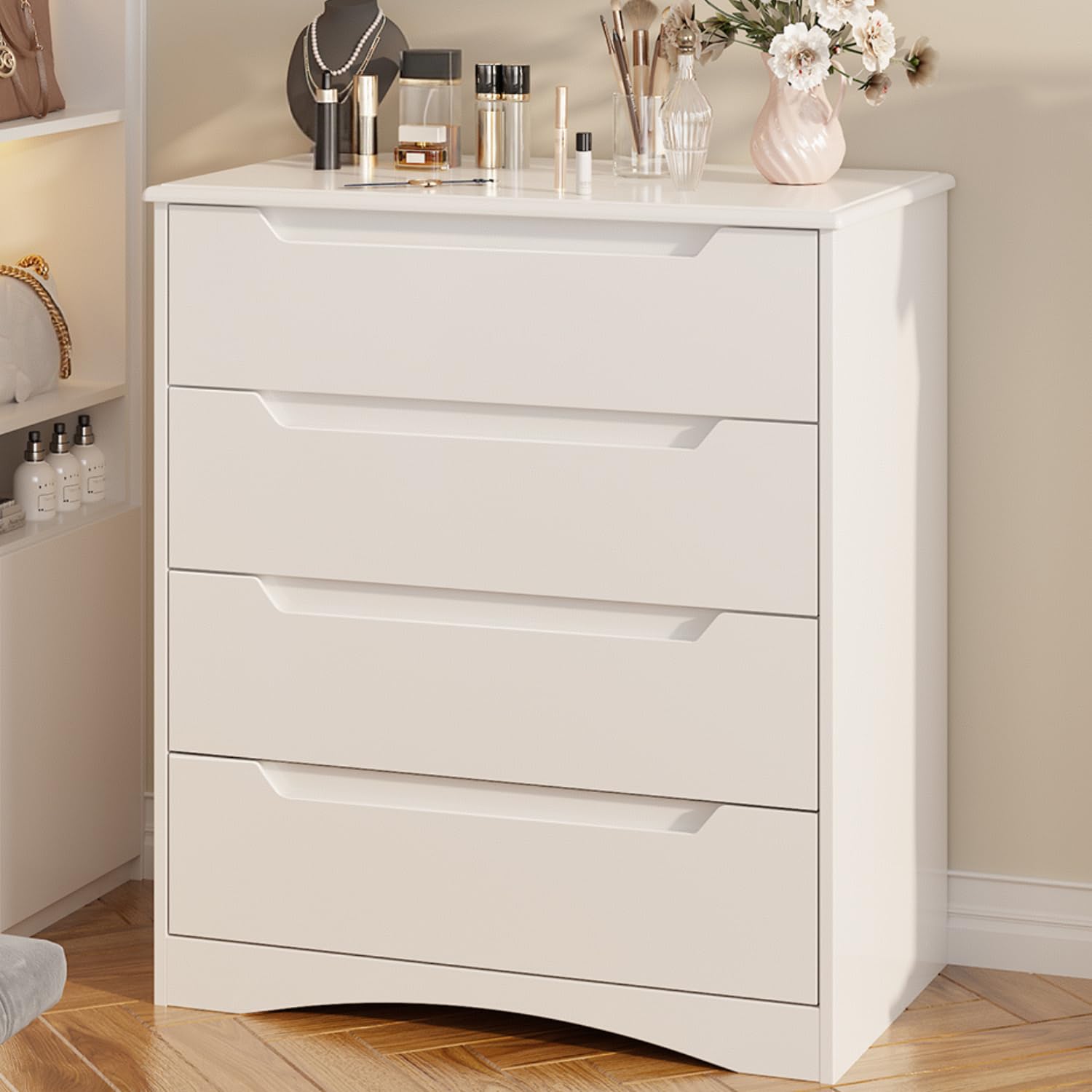 Aiho White 4 Drawer Dresser for Bedroom, Wooden Storage Organizer Cabinet for Living Room, Bedroom - White