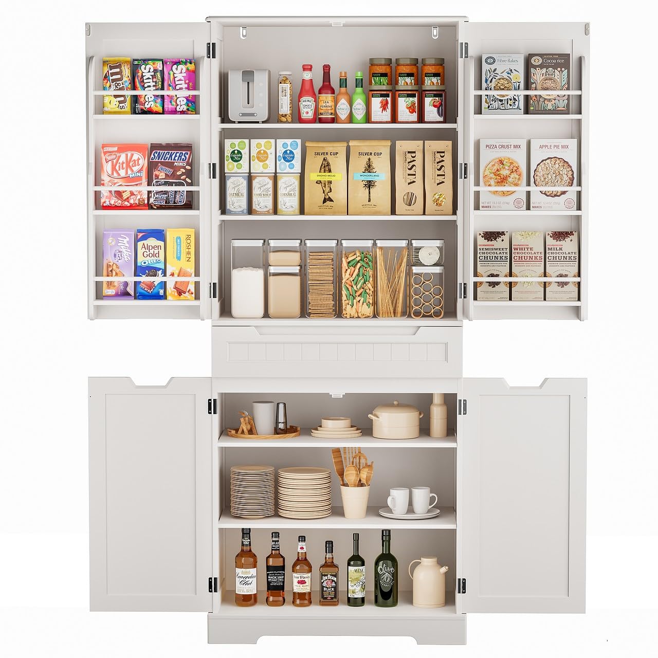 Aiho 71" Kitchen Pantry Storage Cabinet, Pantry Cabinet with 1 Drawer, 12 Shelves and 4 Doors