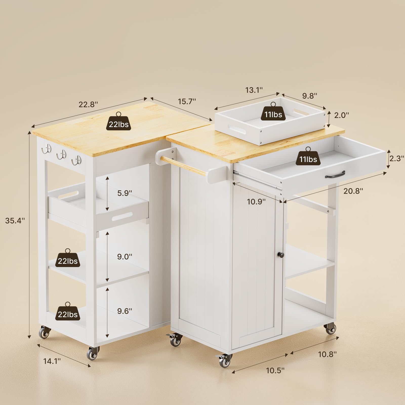 Aiho Kitchen Island Cart on Wheels with Towel Bar and Hooks, Rolling Mobile Serving Utility Cart with Drawer and Adjustable Shelves, White