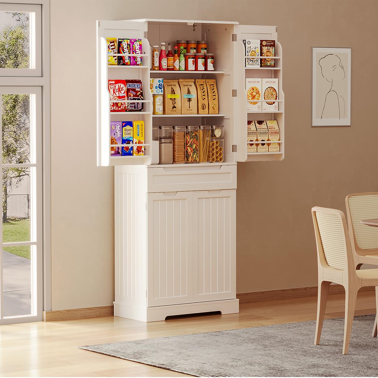 Aiho 71" Kitchen Pantry Storage Cabinet, Pantry Cabinet with 1 Drawer, 12 Shelves and 4 Doors