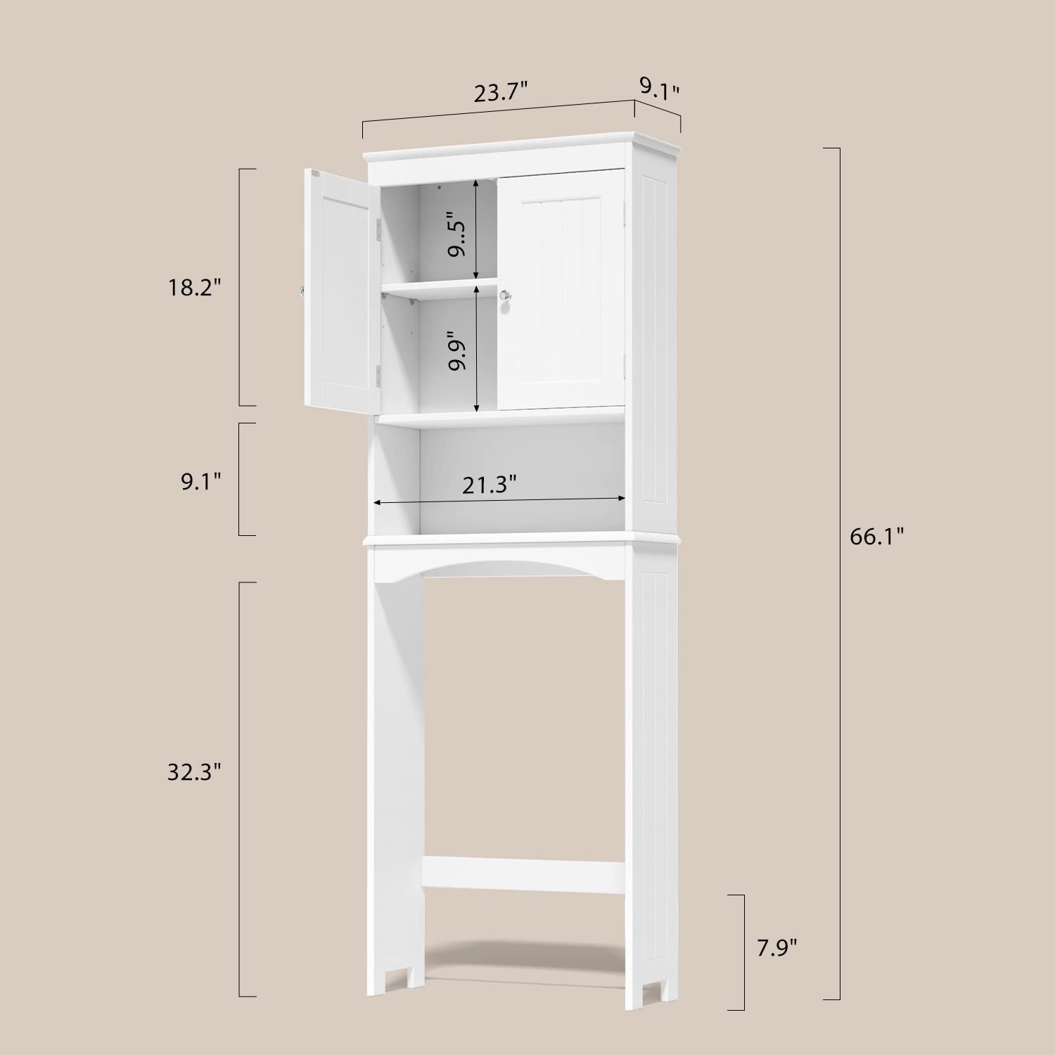 Over-the-Toilet Storage Cabinet with Adjustable Shelf, Aiho 66" Bathroom Space Saver Storage Cabinet, Freestanding