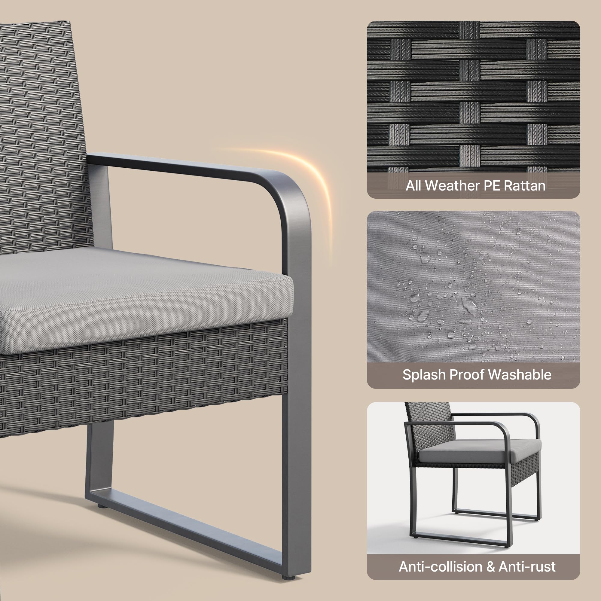 Aiho 3-Piece Outdoor Conversation Set - Gray
