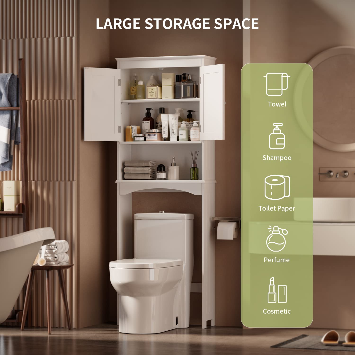Over-the-Toilet Storage Cabinet with Adjustable Shelf, Aiho 66" Bathroom Space Saver Storage Cabinet, Freestanding