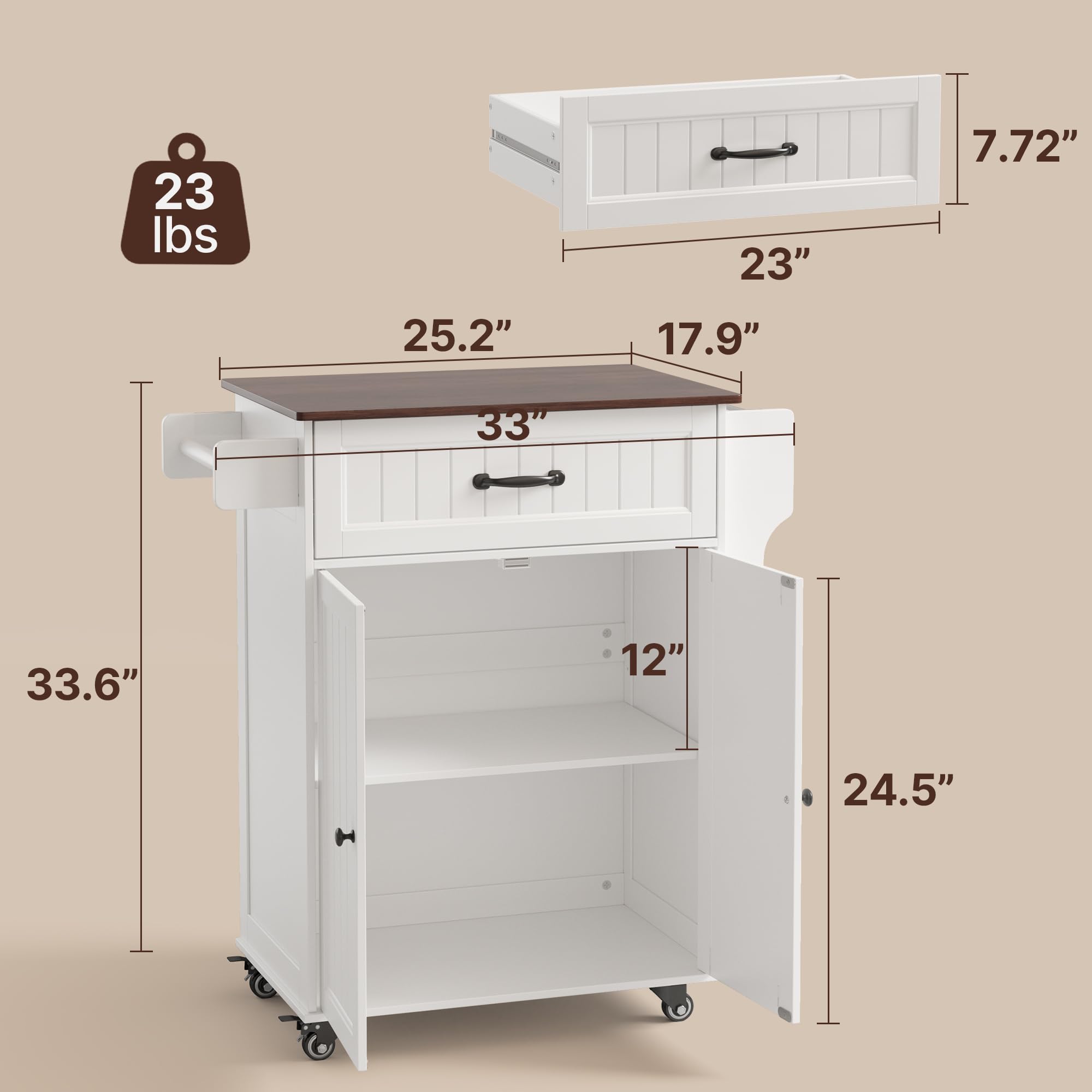 Aiho Kitchen Island with Storage, Microwave Stand with Worktop, Spice Rack & Adjustable Shelves & 1 Drawer, Perfect for Kitchen, Bar, Retro Tabletop