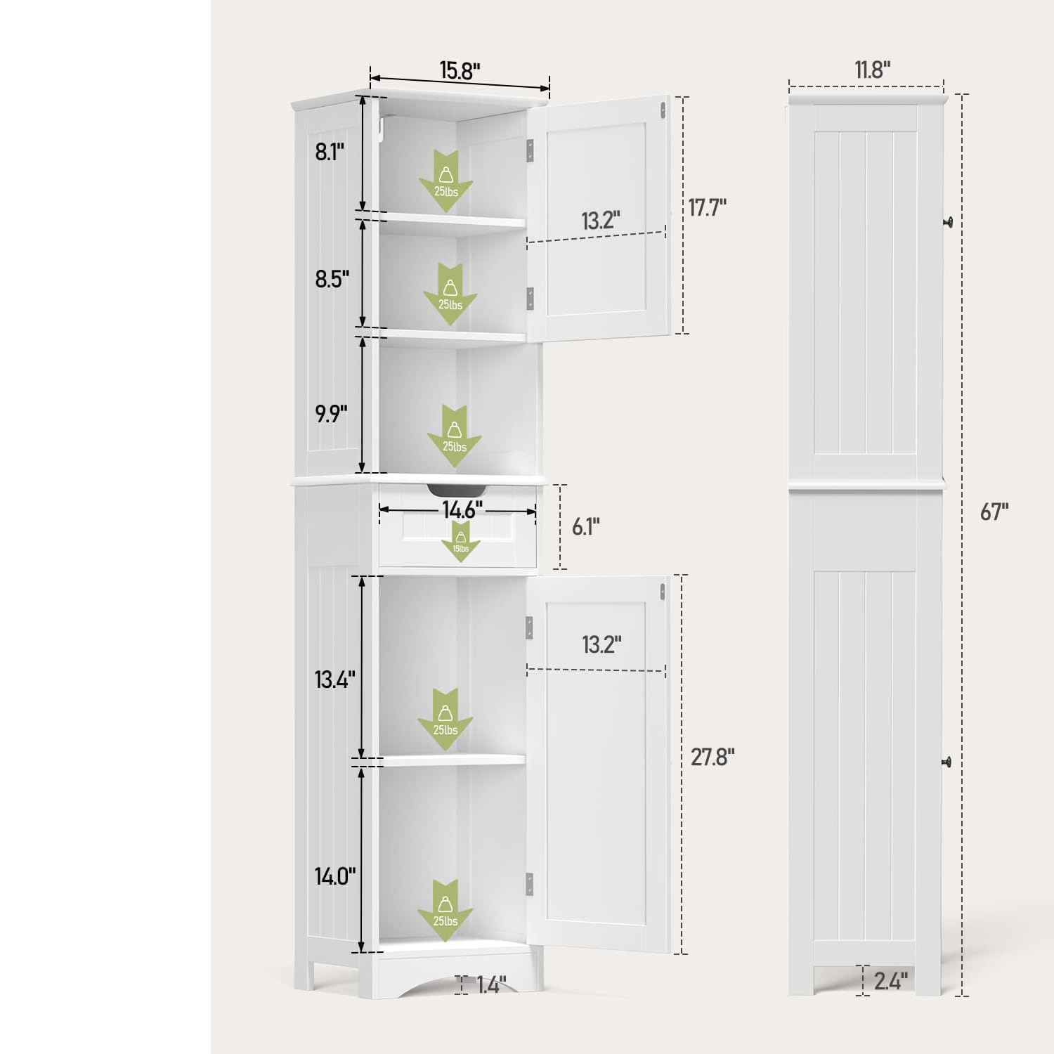 Aiho Bathroom Storage Cabinet, White Linen Cabinet, Narrow Tall Cabinet Storage Tower with Door ,Drawer and Open Storag