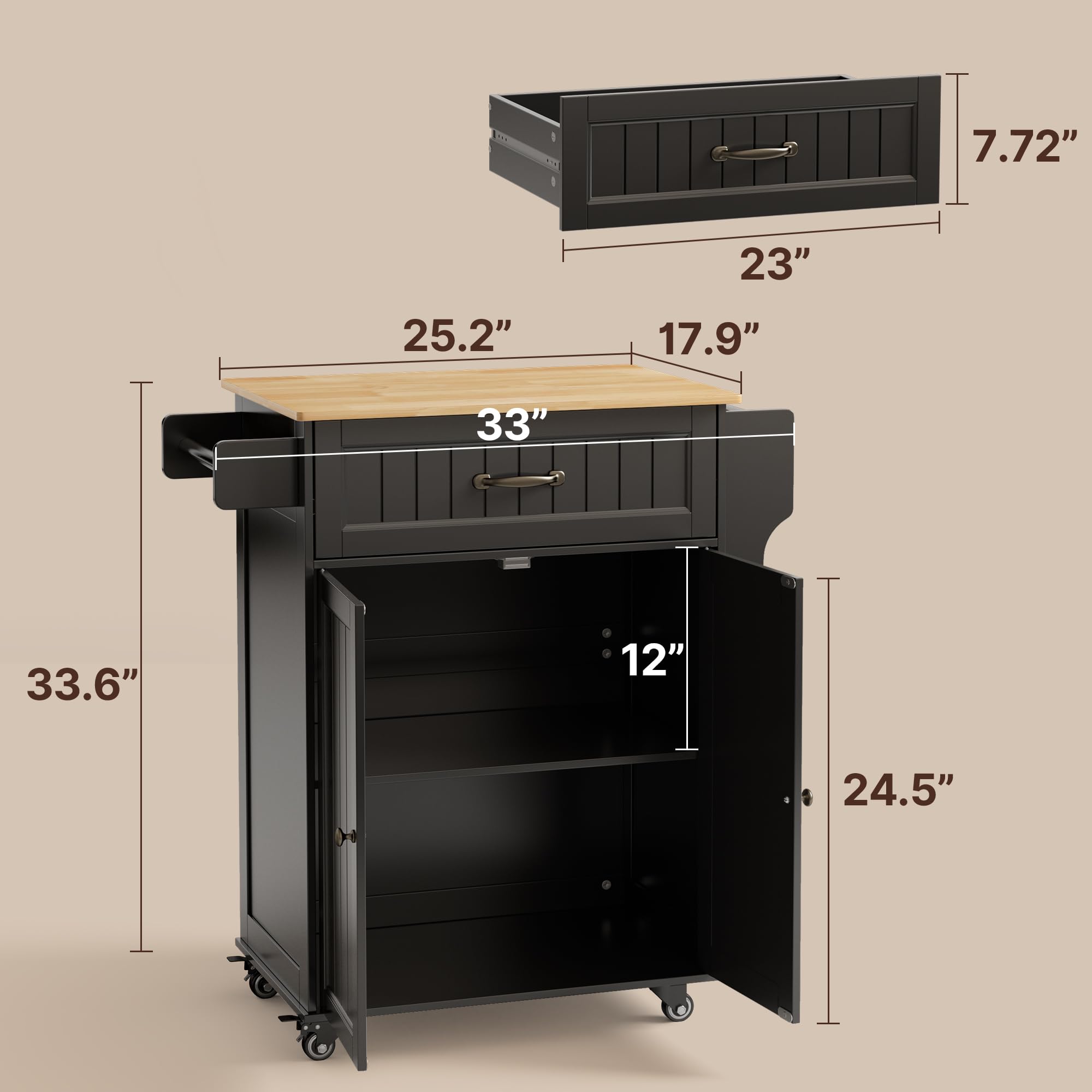 Aiho Kitchen Island with Storage, Microwave Stand with Worktop, Spice Rack & Adjustable Shelves & 1 Drawer, Perfect for Kitchen, Bar, Black