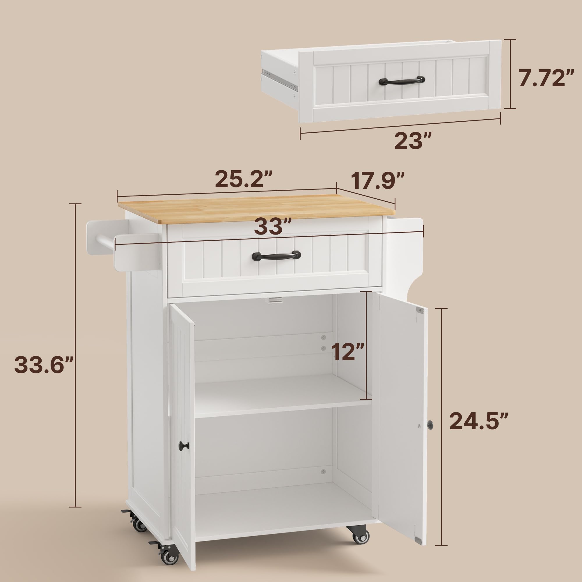 Aiho Kitchen Island Cart with Storage,Rolling Kitchen Island Side Table on Wheels with Worktop,Spice Rack ,Adjustable Shelves and Drawer for Kitchen,Dining Room - White