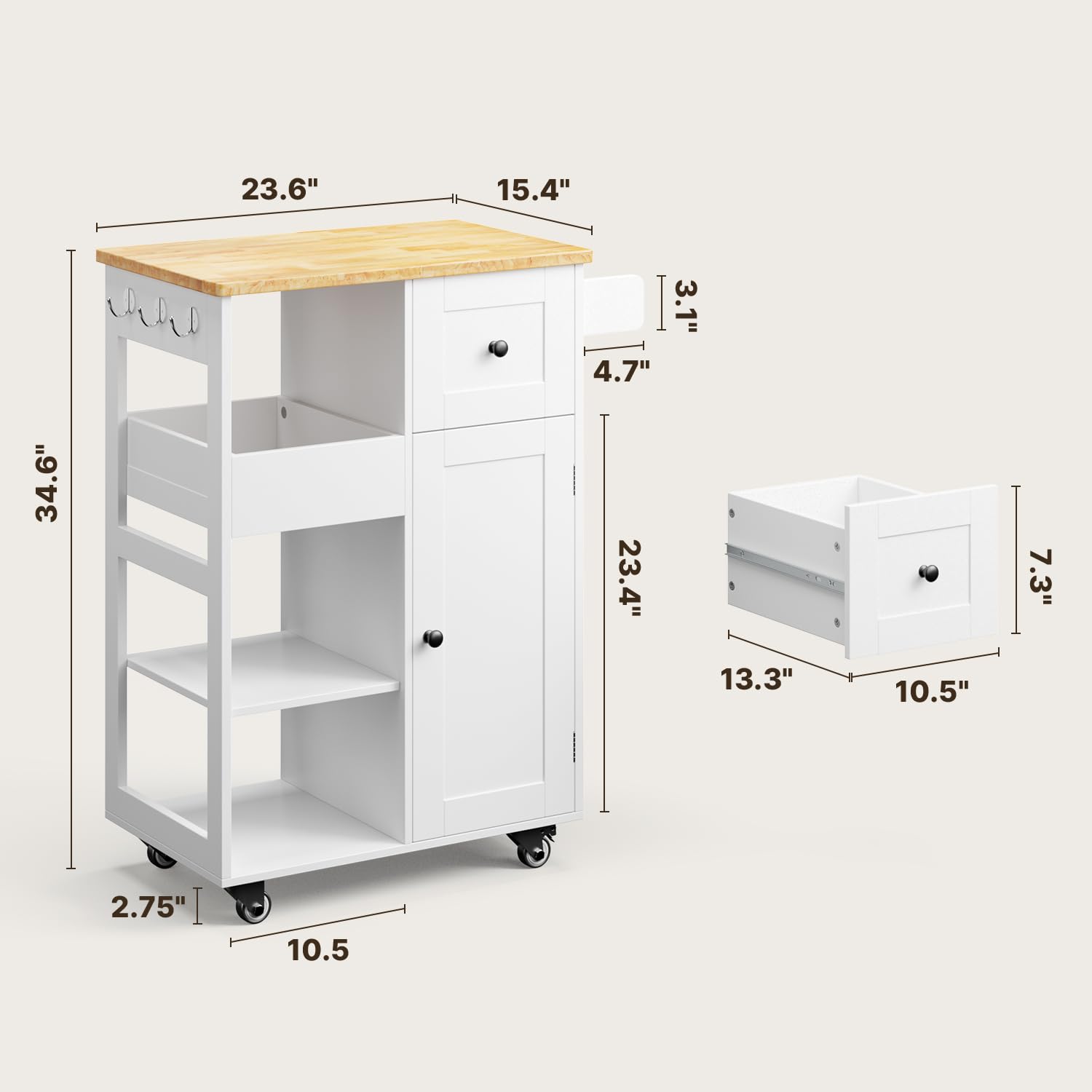 Aiho 17.7" x 33" Kitchen Island Cart with Storage,Rolling Kitchen Island Side Table on Wheels with Worktop,Spice Rack ,Adjustable Shelves and Drawer for Kitchen,Dining Room - Black