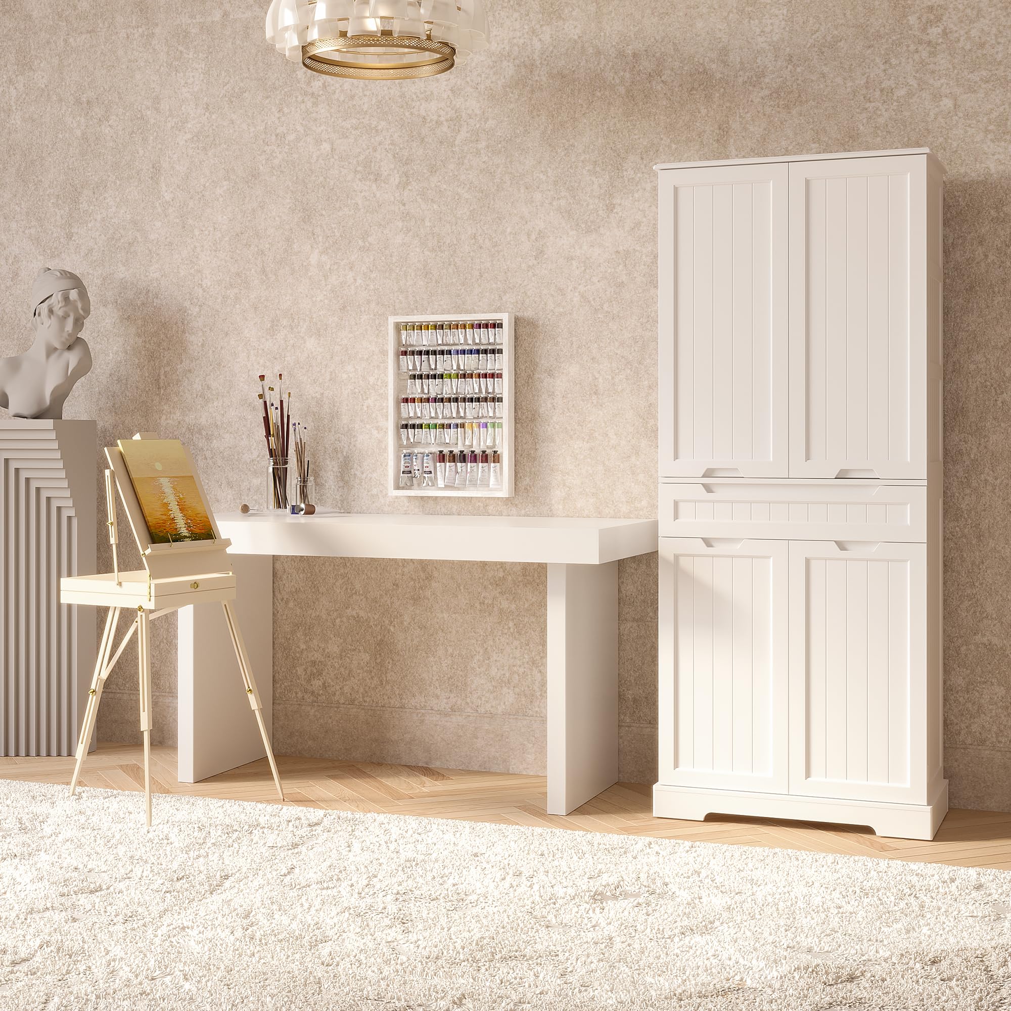 Aiho 71" Kitchen Pantry Storage Cabinet, Pantry Cabinet with 1 Drawer, 12 Shelves and 4 Doors