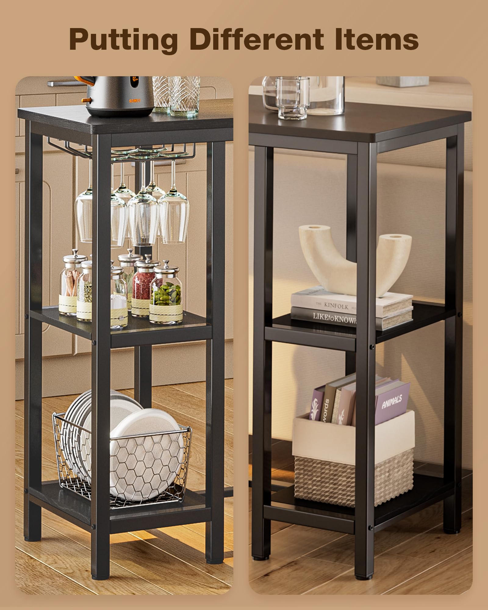 Aiho Dining Table Set for 2 Person, 3 Pieces Bar Bar Table and Chairs Set with 2 Storage Shelves & Glass Rack, For Kitchen, Dining Room, Bar, Black