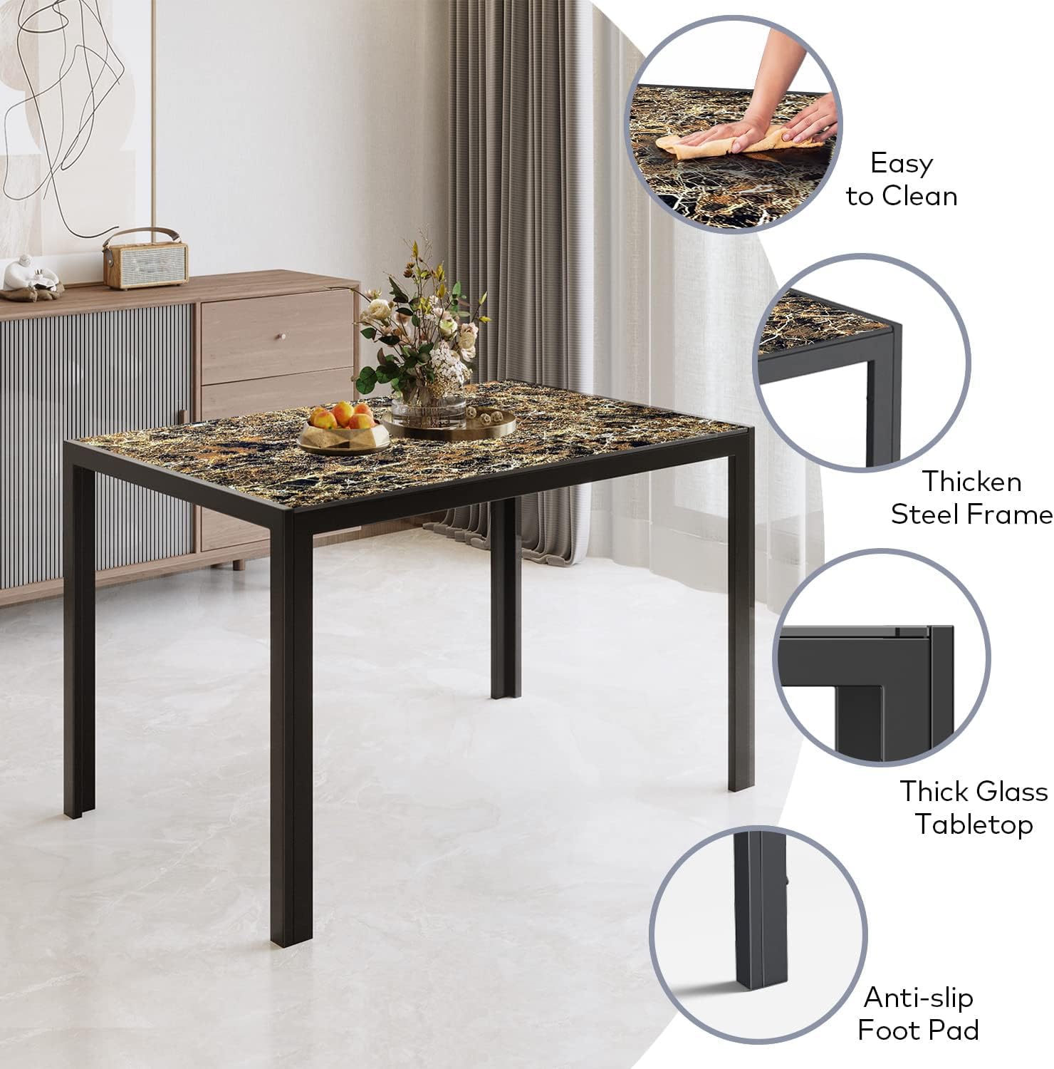 Aiho Dining Table with 6 PU Leather Chairs, Morden Kitchen Table Chairs Set for 6 Person, Perfect for Dining Room, Kitchen, Living Room, Marble