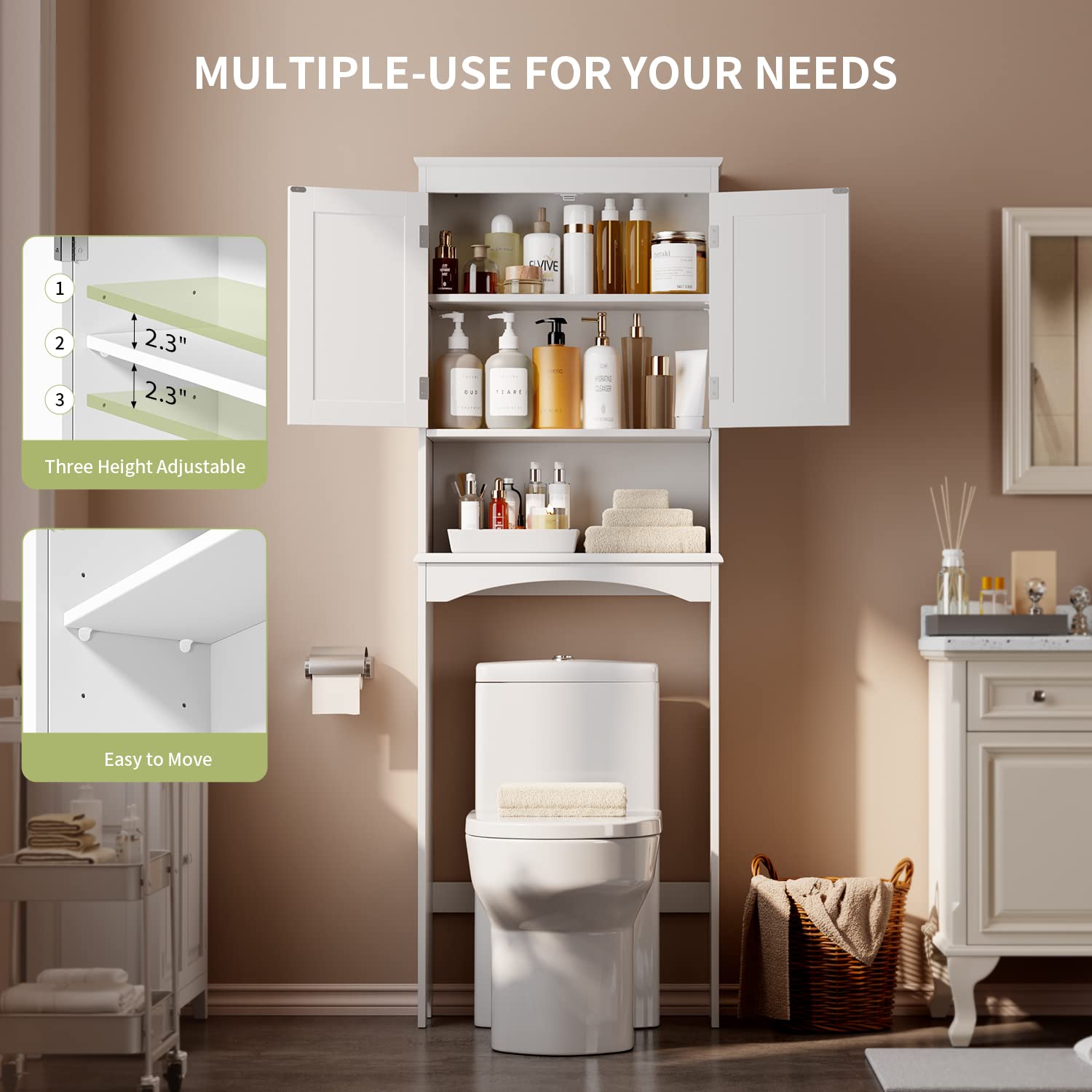 Over-the-Toilet Storage Cabinet with Adjustable Shelf, Aiho 66" Bathroom Space Saver Storage Cabinet, Freestanding