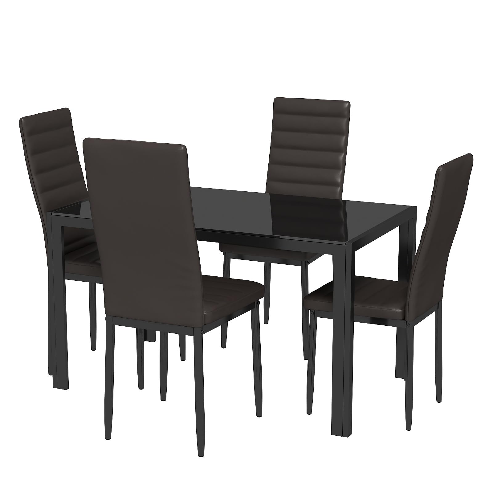 Aiho Dining Table Set for 4, Modern Glass Kitchen Table with 4 Cushioned Chairs , For Dining Room, Kitchen, Living Room - Black