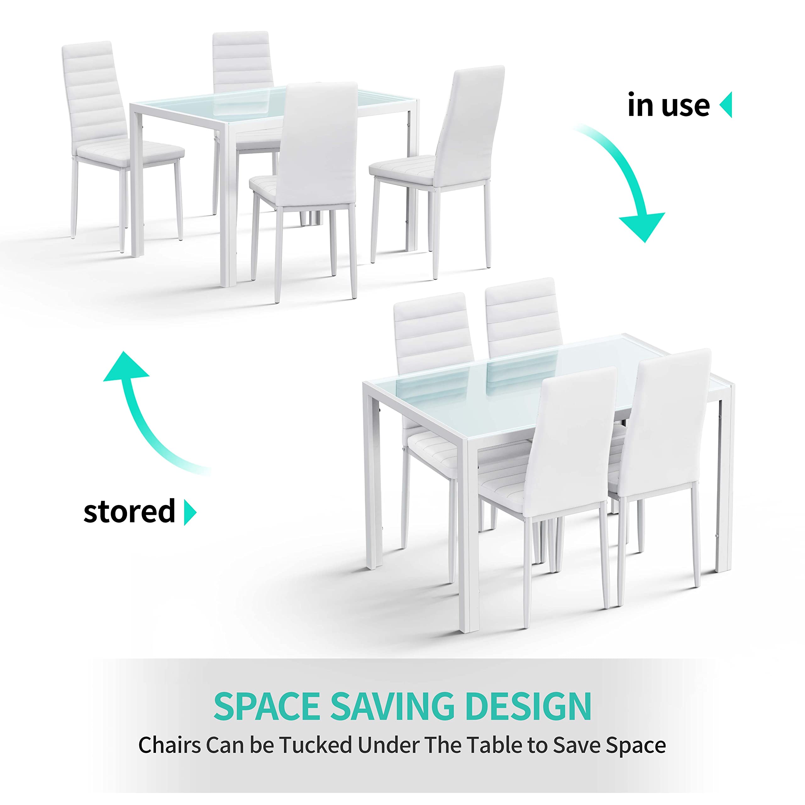 Aiho Dining Table with 6 PU Leather Chairs, Morden Kitchen Table Chairs Set for 6 Person, Perfect for Dining Room, Kitchen, Living Room, White