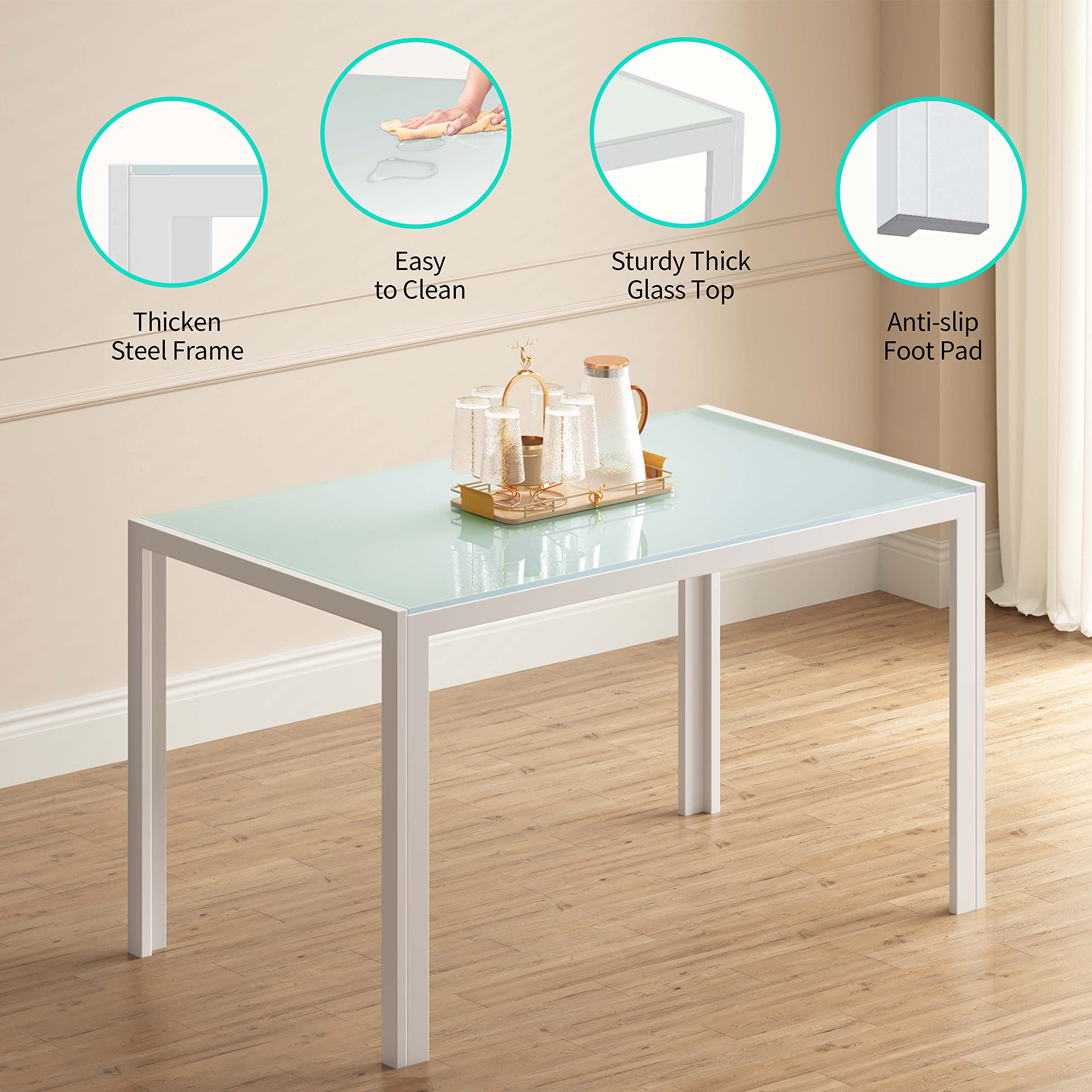 Aiho Dining Table with 6 PU Leather Chairs, Morden Kitchen Table Chairs Set for 6 Person, Perfect for Dining Room, Kitchen, Living Room, White