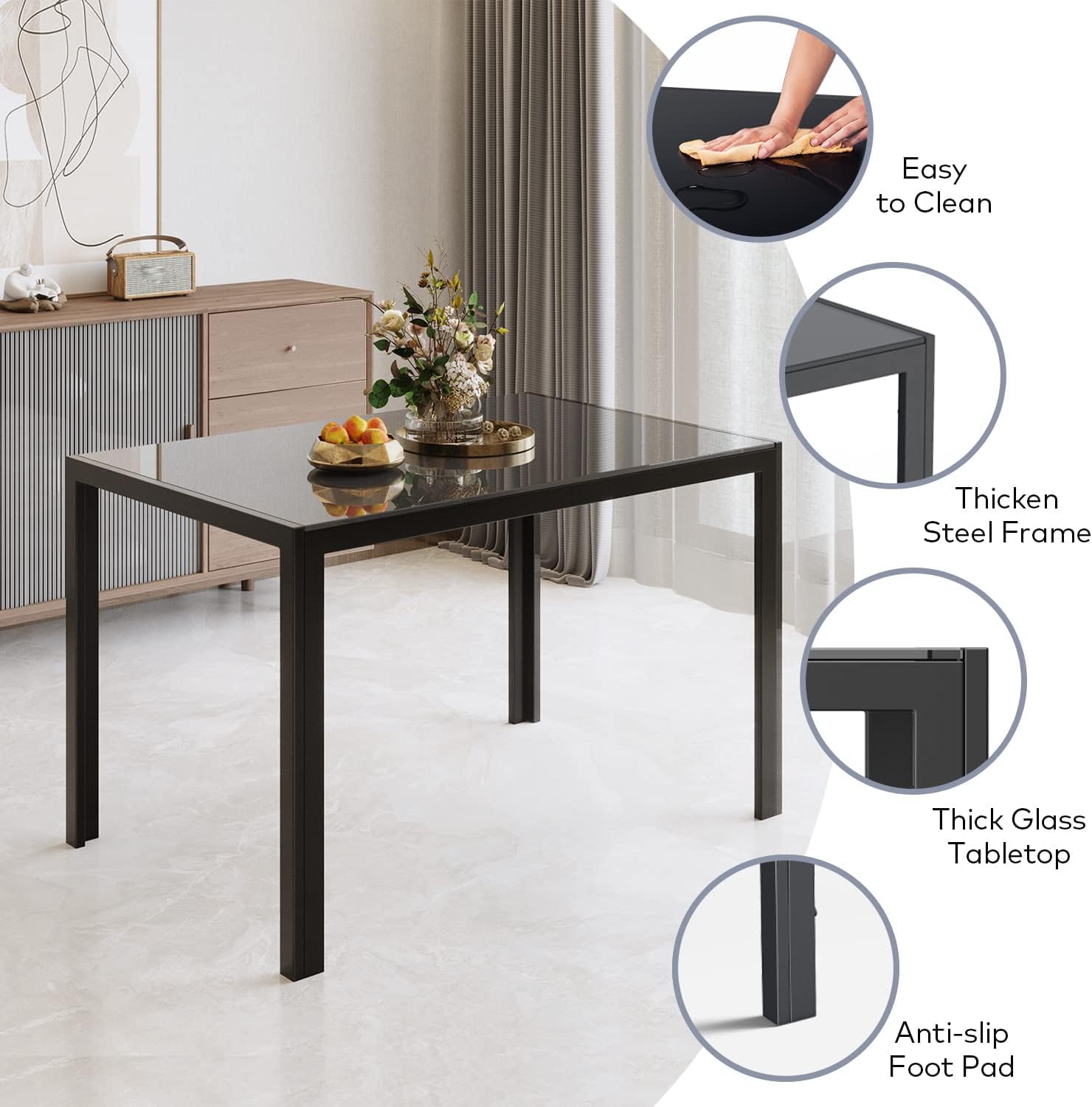 Aiho Dining Table with 6 PU Leather Chairs, Morden Kitchen Table Chairs Set for 6 Person, Perfect for Dining Room, Kitchen, Living Room, Black