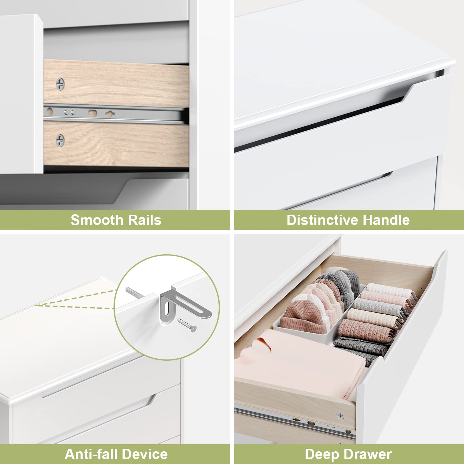 Aiho White 4 Drawer Dresser for Bedroom, Wooden Storage Organizer Cabinet for Living Room, Bedroom - White