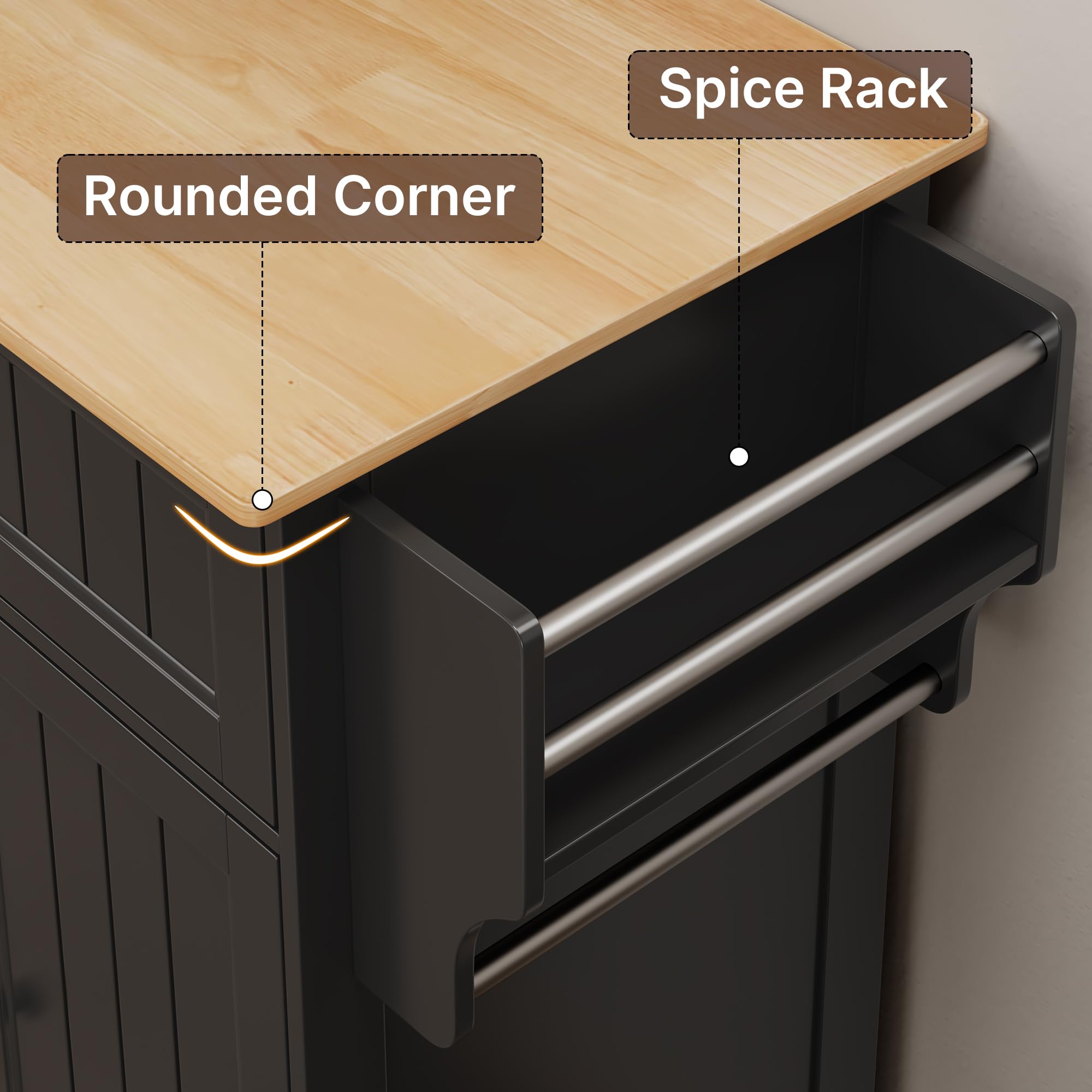 Aiho Kitchen Island with Storage, Microwave Stand with Worktop, Spice Rack & Adjustable Shelves & 1 Drawer, Perfect for Kitchen, Bar, Black